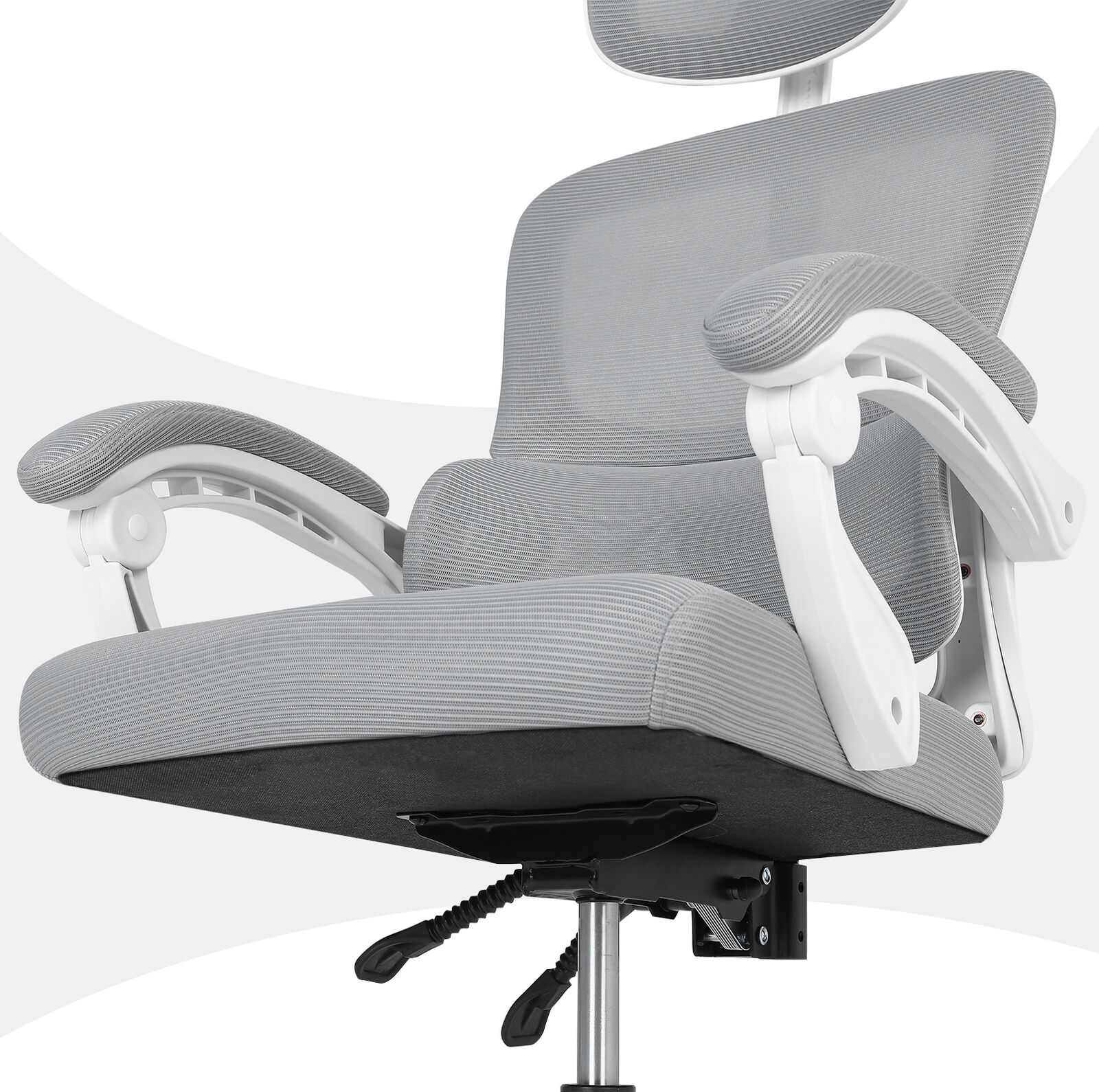 Ergonomic Reclining Office Chair - Lumbar Support, Adjustable Headrest VELTRA - GREY