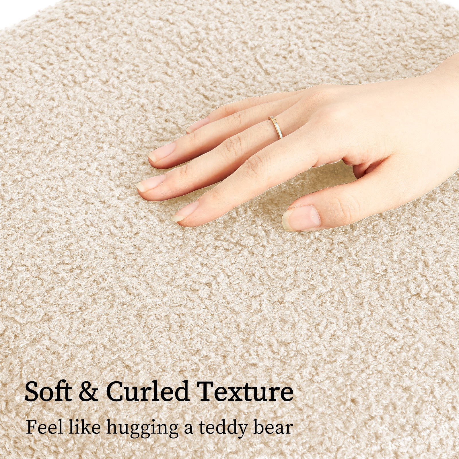 Round Stacked Ottoman Stool Teddy Fleece Fabric Foot Rest 38cm BEIGE - VogueDecor.au