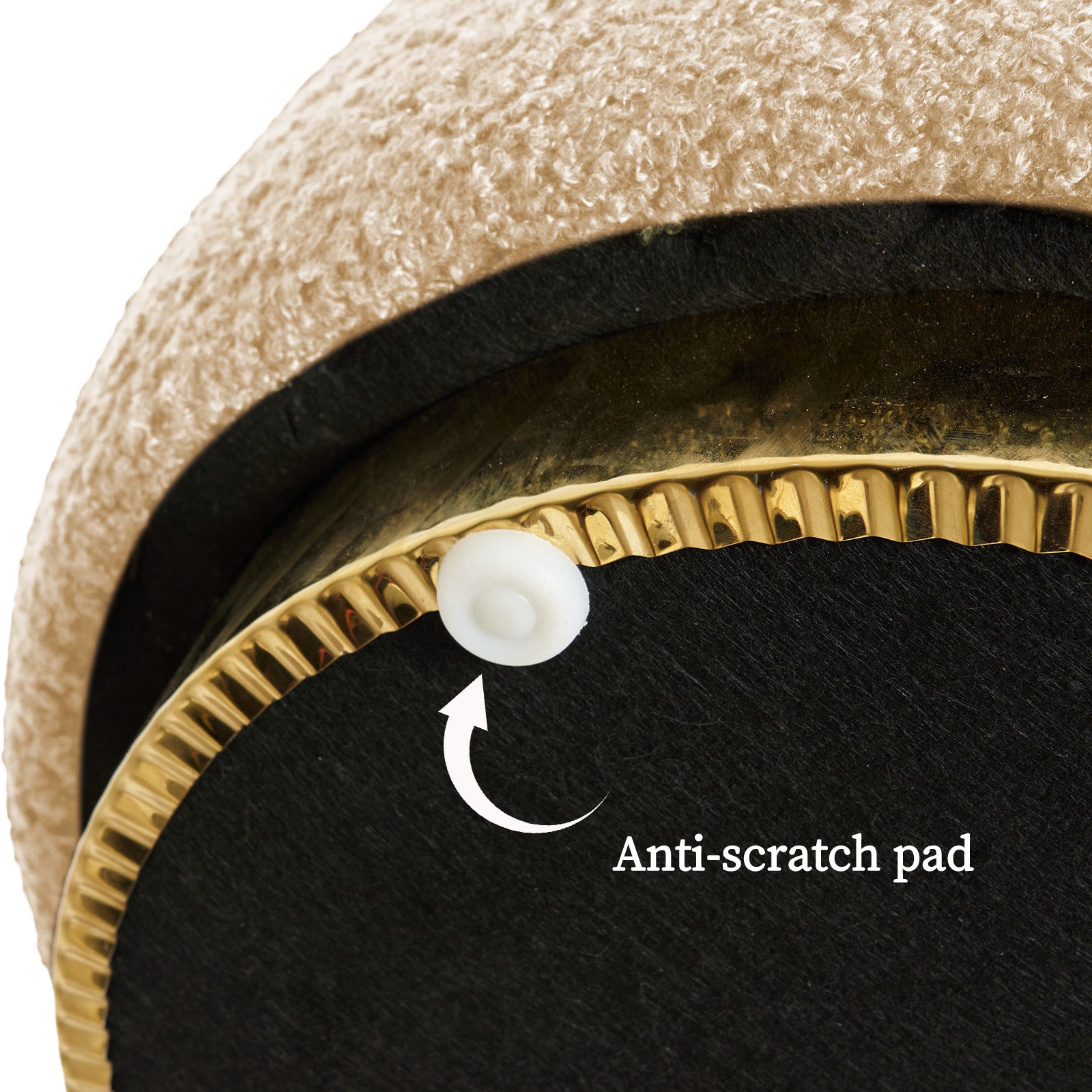 Round Stacked Ottoman Stool Teddy Fleece Fabric Foot Rest 38cm BEIGE - VogueDecor.au