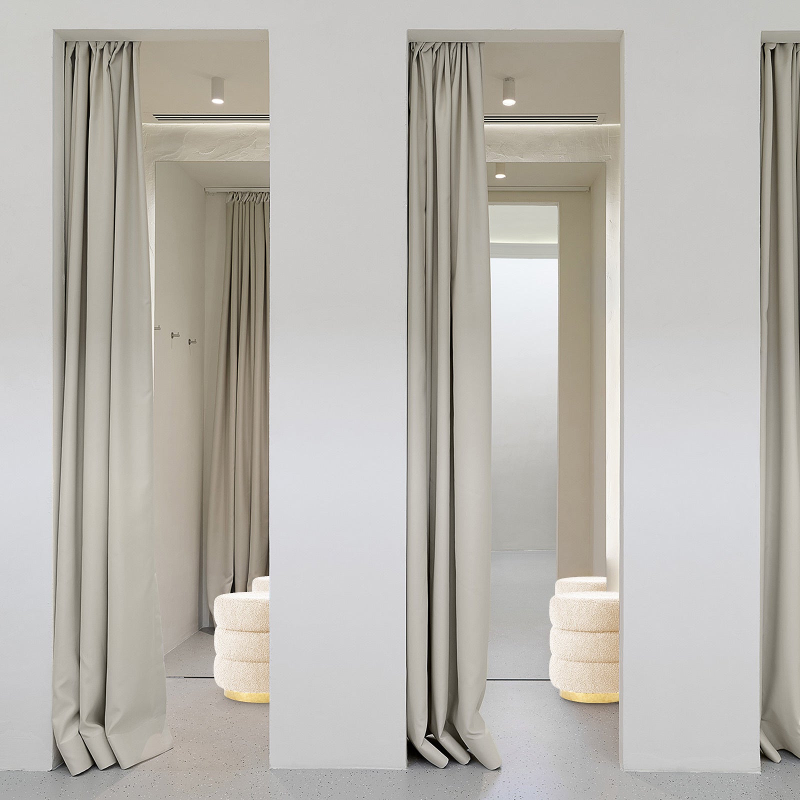 Round Stacked Ottoman Stool Teddy Fleece Fabric Foot Rest 38cm BEIGE - VogueDecor.au