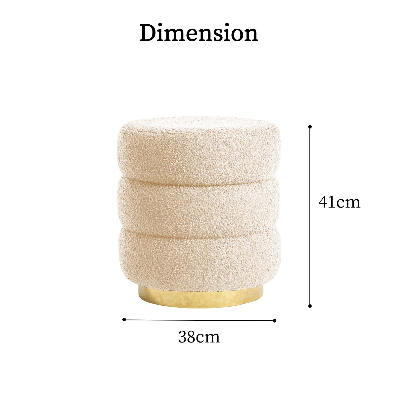 2X Round Stacked Ottoman Stool Teddy Fleece Fabric Foot Rest 38cm BEIGE - VogueDecor.au