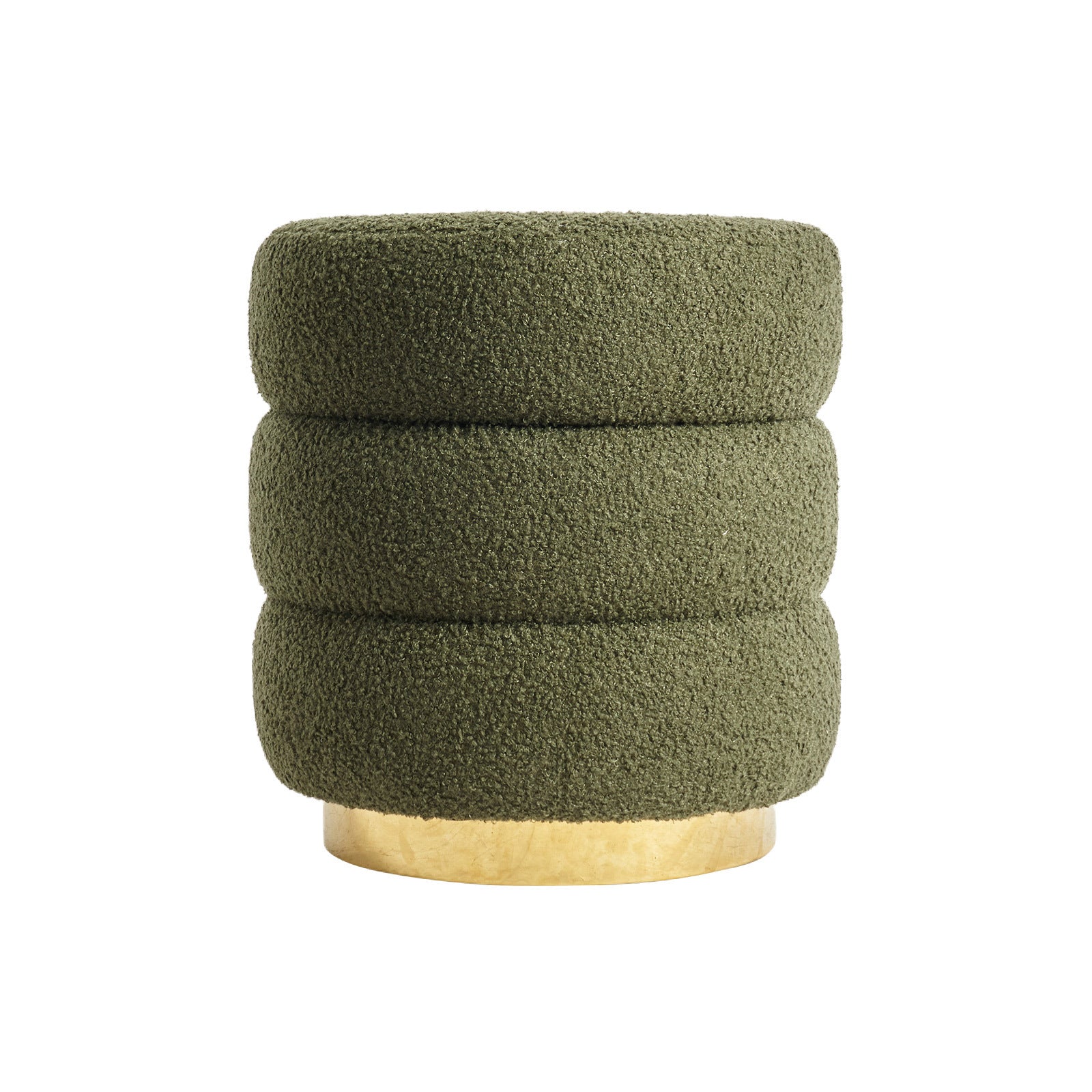 Round Stacked Ottoman Stool Teddy Fleece Fabric Foot Rest 38cm GREEN - VogueDecor.au