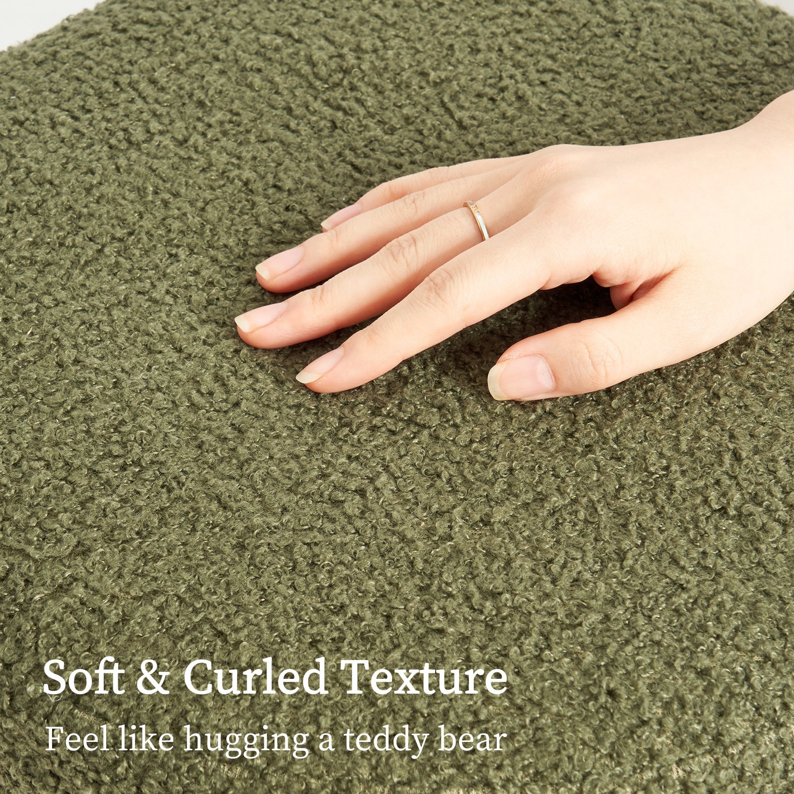 Round Stacked Ottoman Stool Teddy Fleece Fabric Foot Rest 38cm GREEN - VogueDecor.au