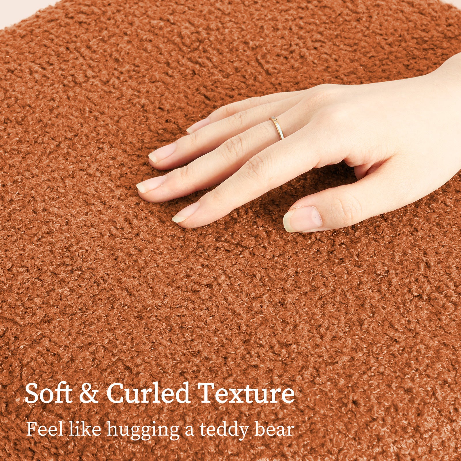 2X Round Stacked Ottoman Stool Teddy Fleece Fabric Foot Rest 38cm ORANGE - VogueDecor.au