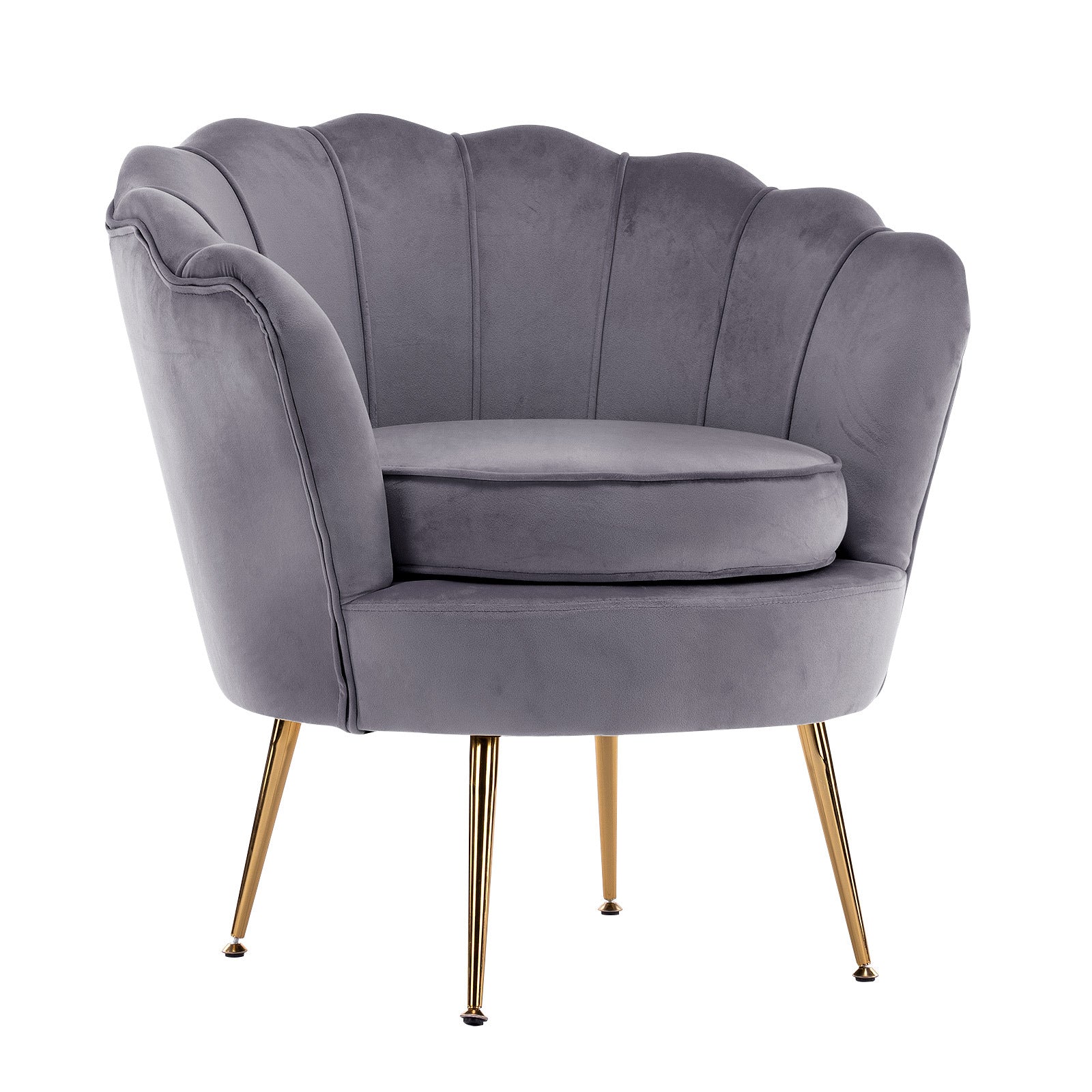 Armchair Padded Lounge Chair Accent Velvet Shell Scallop GREY - VogueDecor.au