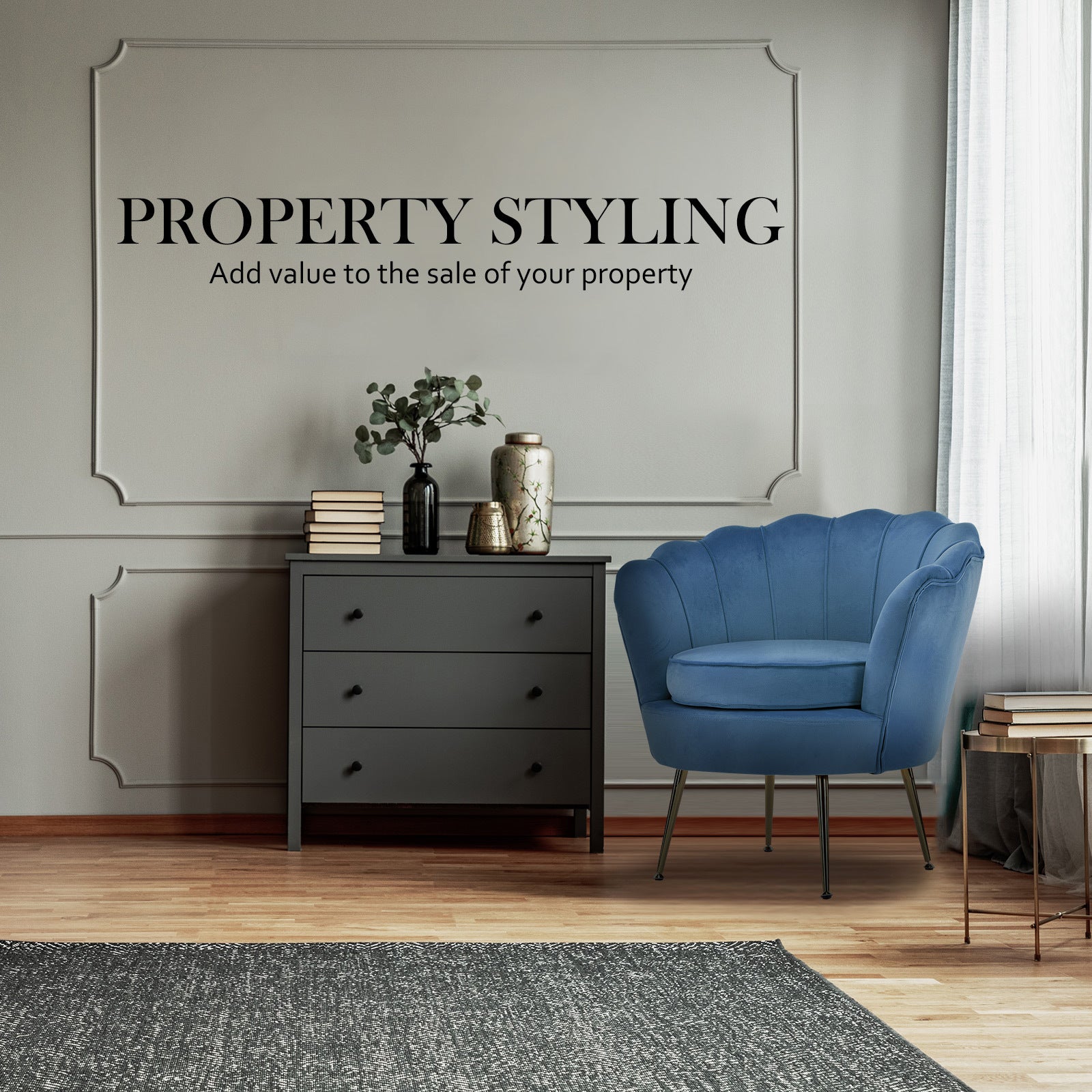 Armchair Padded Lounge Chair Accent Velvet Shell Scallop NAVY BLUE - VogueDecor.au