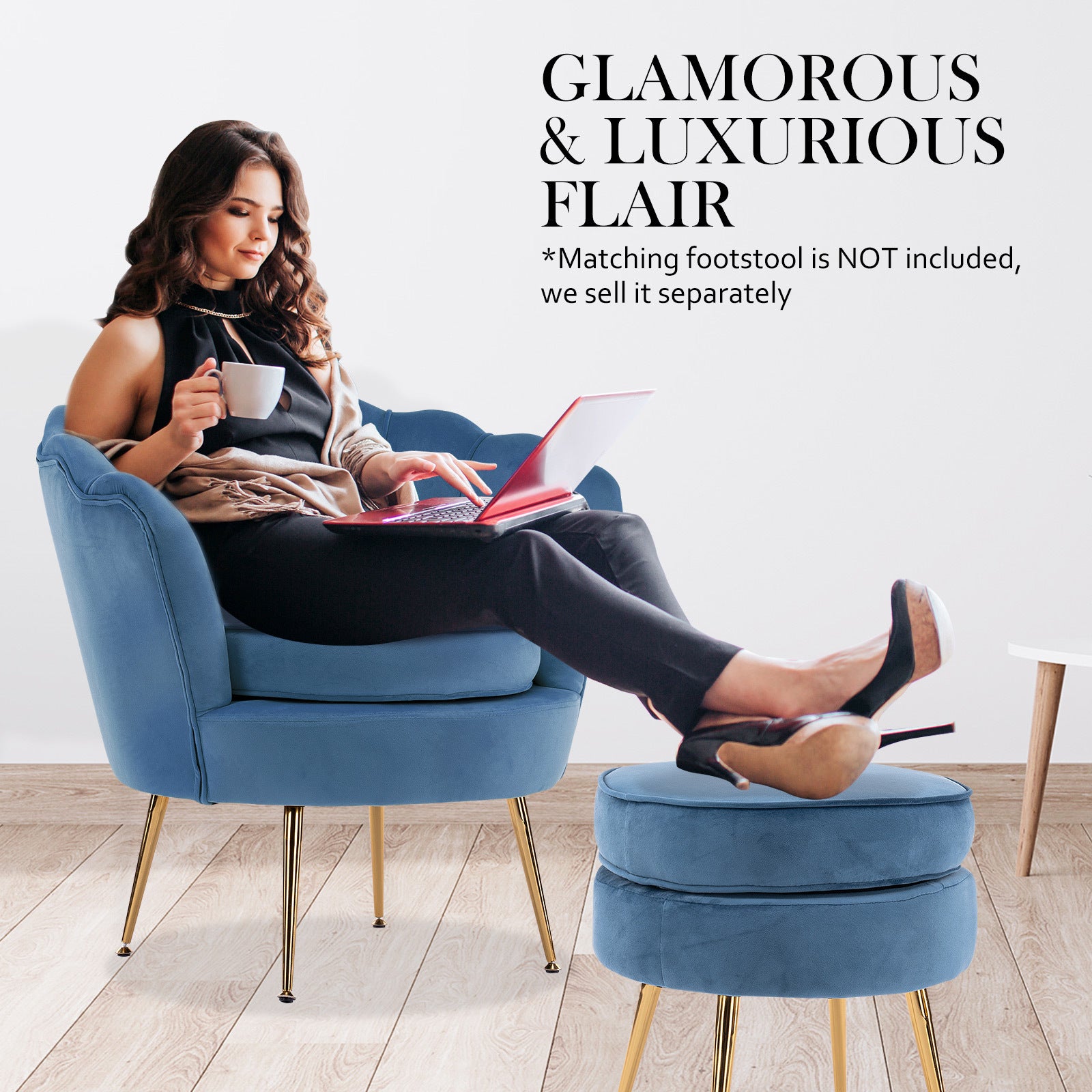 Armchair Padded Lounge Chair Accent Velvet Shell Scallop NAVY BLUE - VogueDecor.au