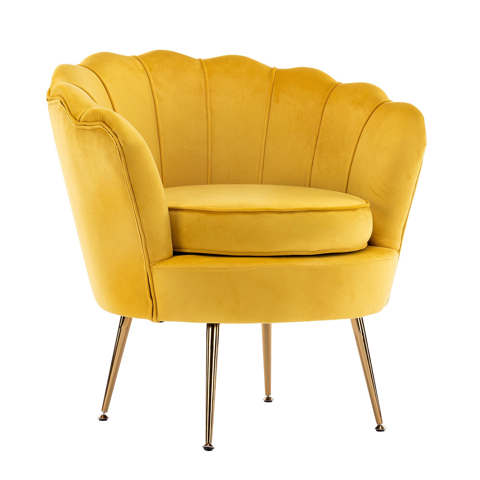 Armchair Padded Lounge Chair Accent Velvet Shell Scallop YELLOW - VogueDecor.au