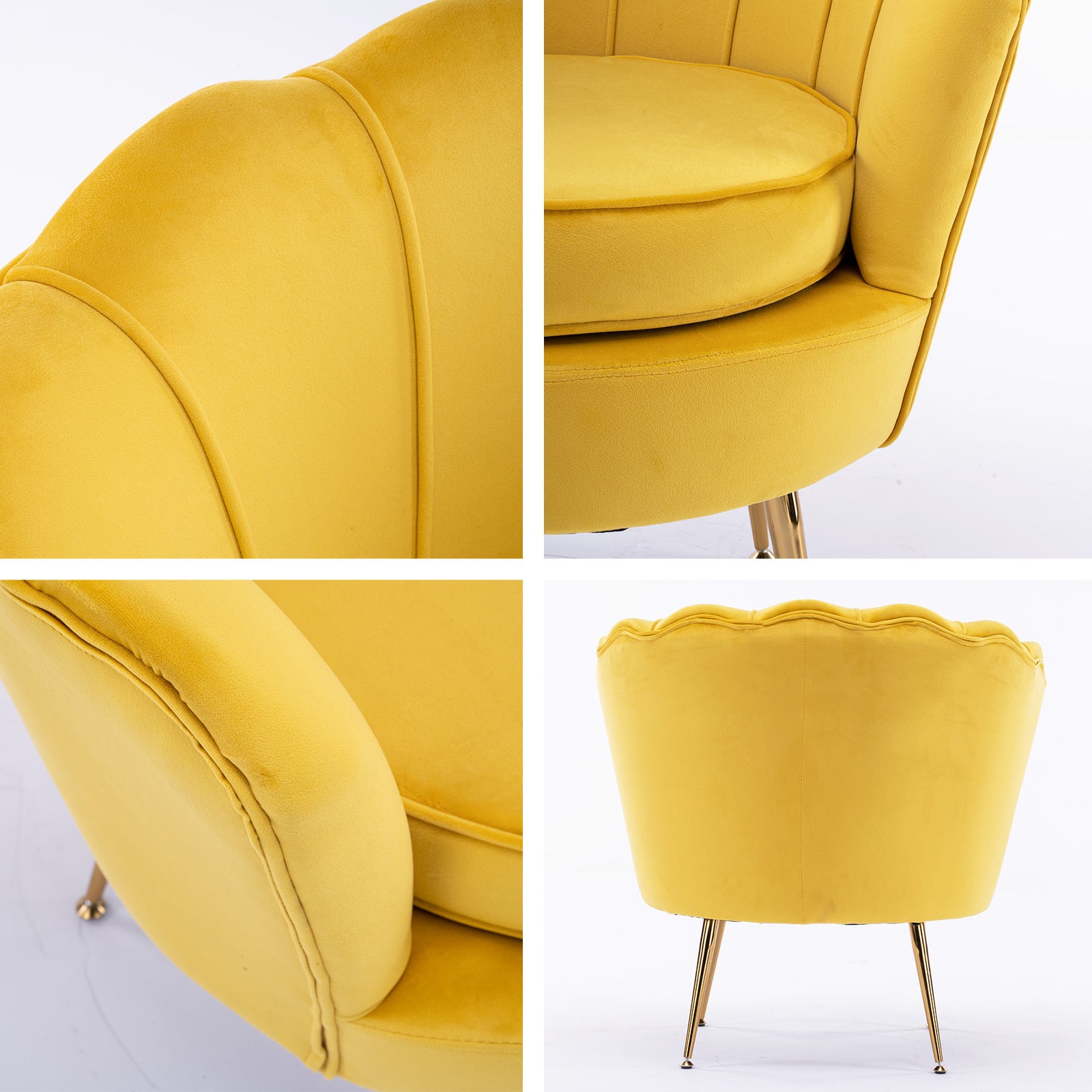 Armchair Padded Lounge Chair Accent Velvet Shell Scallop YELLOW - VogueDecor.au