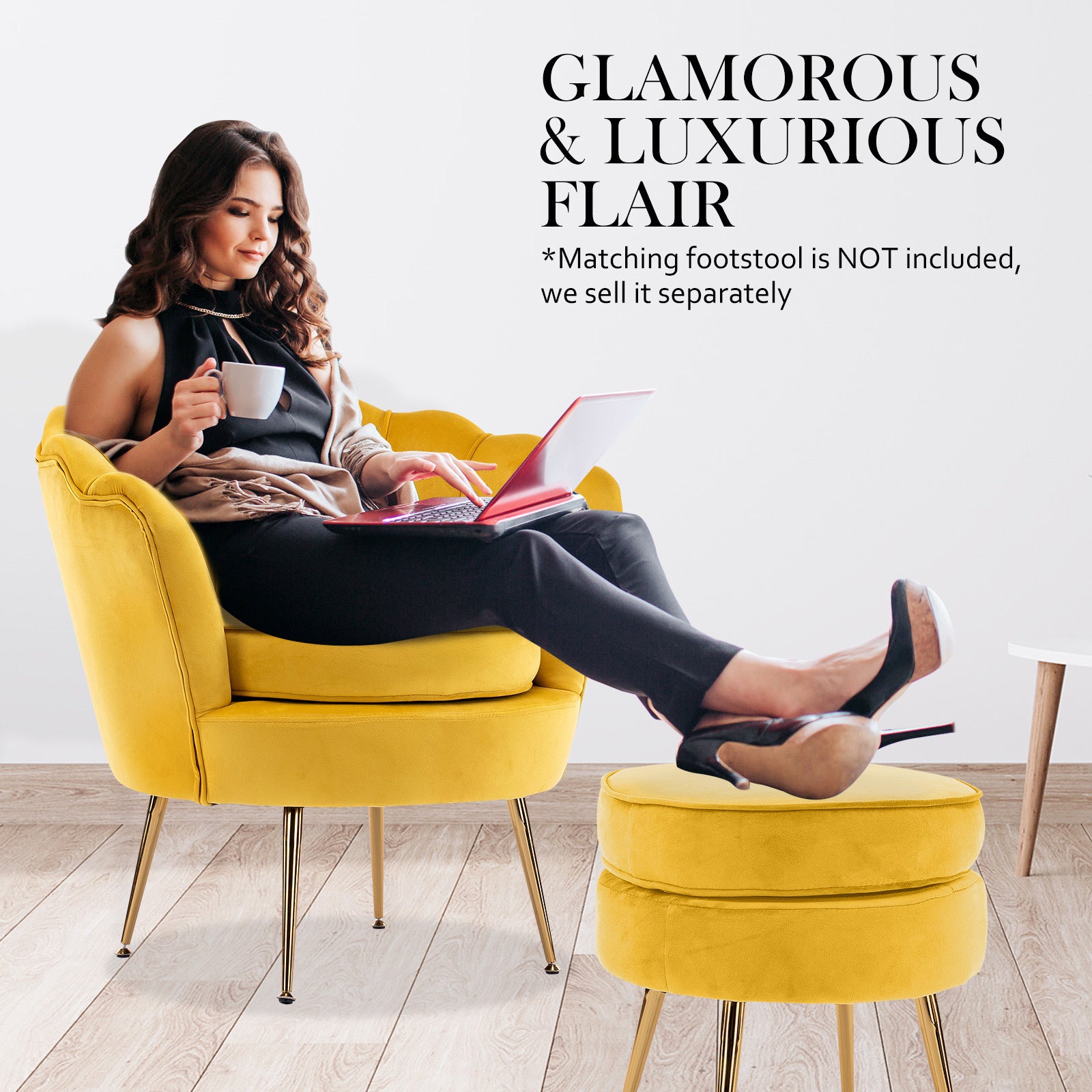 Armchair Padded Lounge Chair Accent Velvet Shell Scallop YELLOW - VogueDecor.au