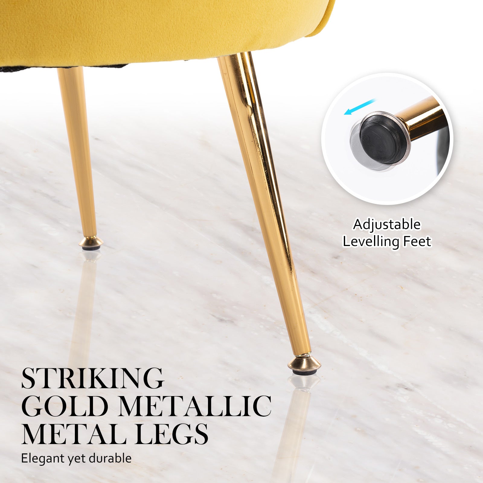 Armchair Padded Lounge Chair Accent Velvet Shell Scallop YELLOW - VogueDecor.au