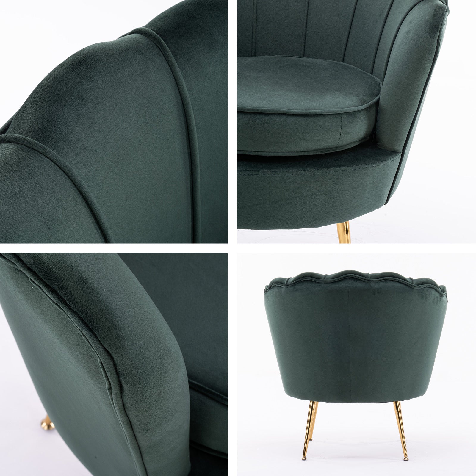 Armchair Lounge Chair Accent Velvet Shell Scallop + Ottoman Footstool Round GREEN - VogueDecor.au