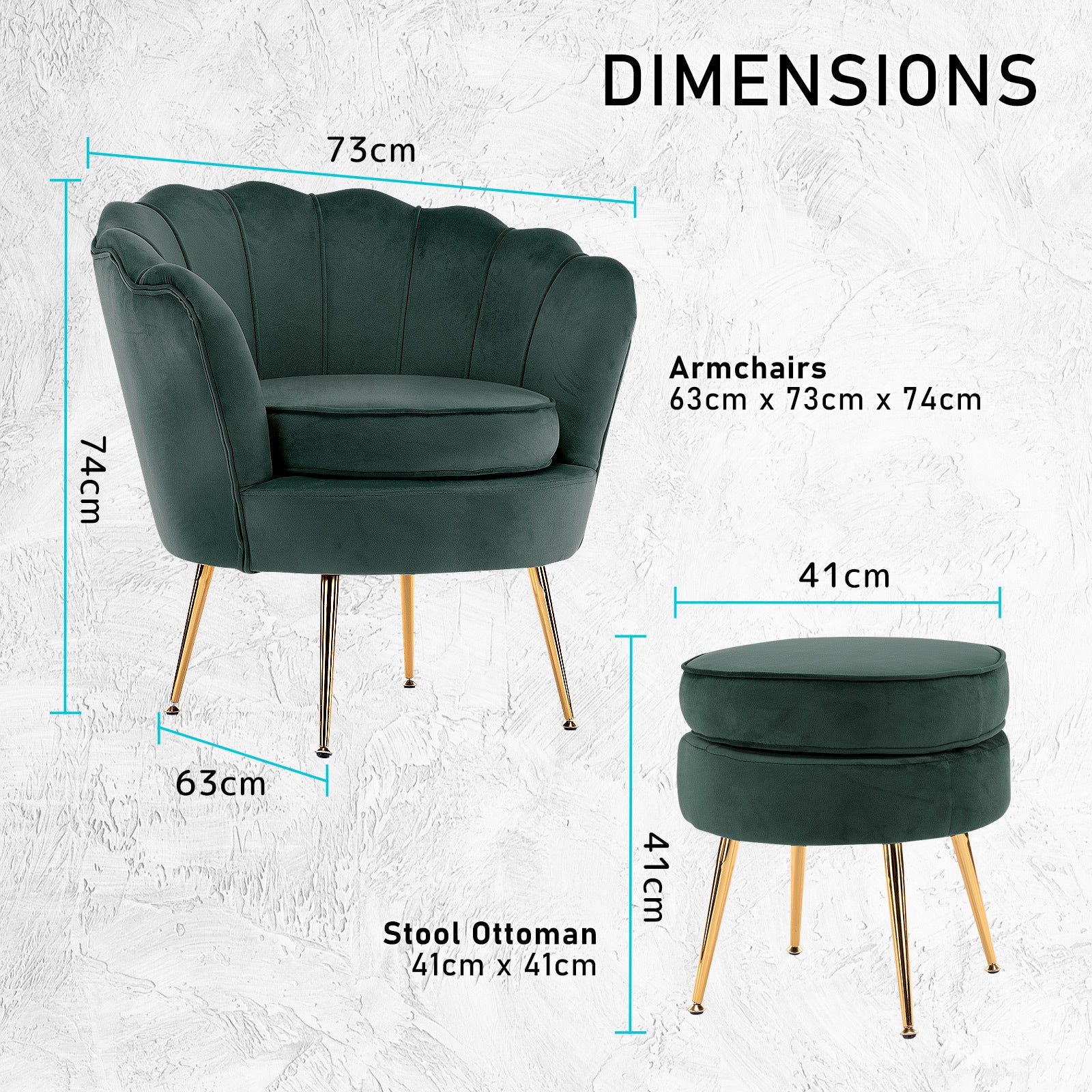 Armchair Lounge Chair Accent Velvet Shell Scallop + Ottoman Footstool Round GREEN - VogueDecor.au