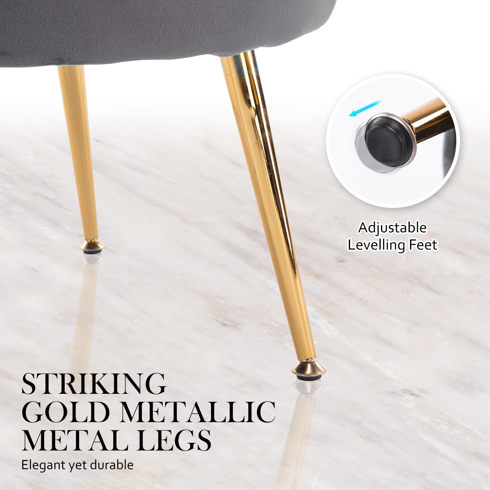 Armchair Lounge Chair Accent Velvet Shell Scallop + Ottoman Footstool Round GREY - VogueDecor.au