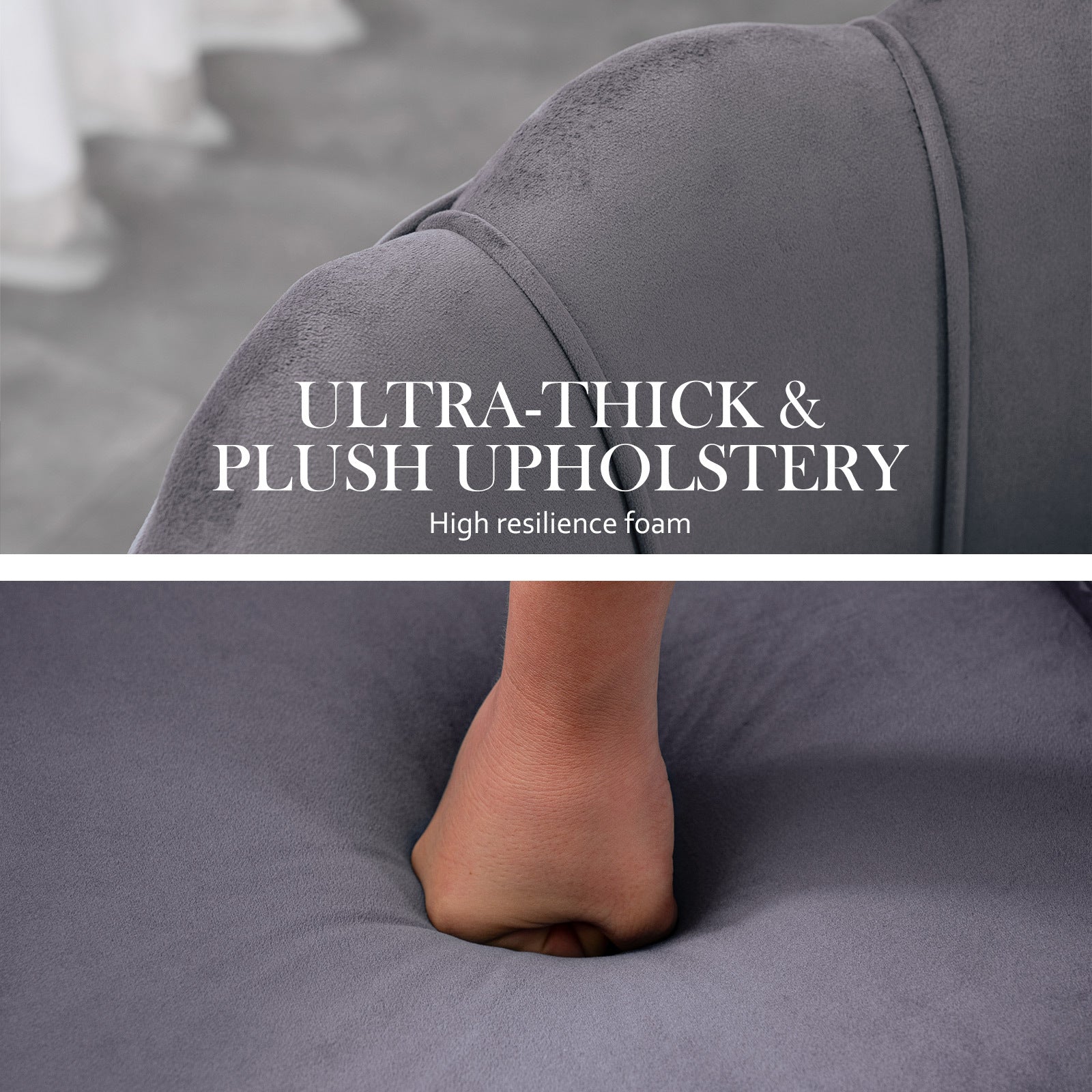 Armchair Lounge Chair Accent Velvet Shell Scallop + Ottoman Footstool Round GREY - VogueDecor.au