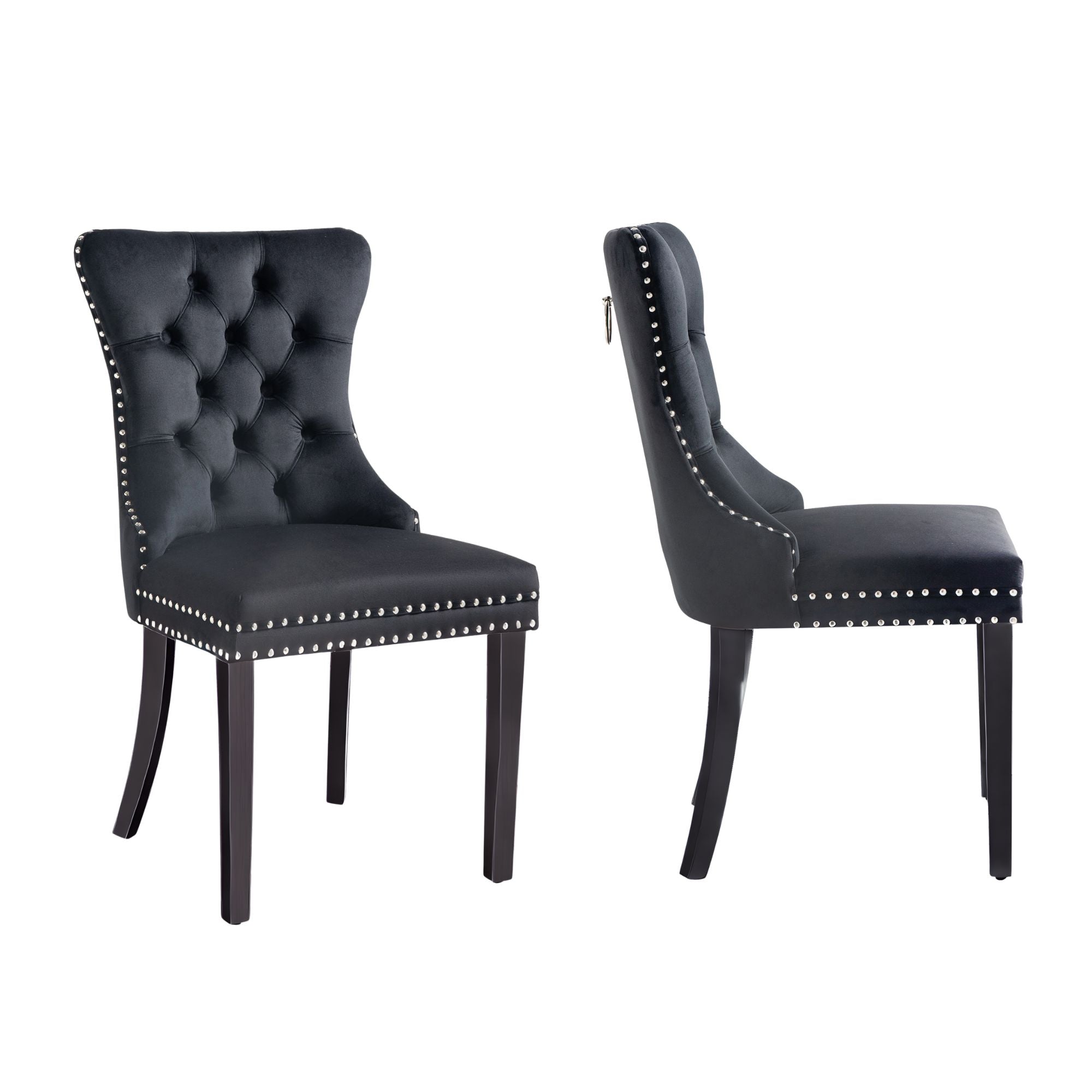 Set of 2 - Alsea Black Velvet & Black Rubberwood Dining Chairs Upholstered Tufted Stud Trim and Ring - VogueDecor.au