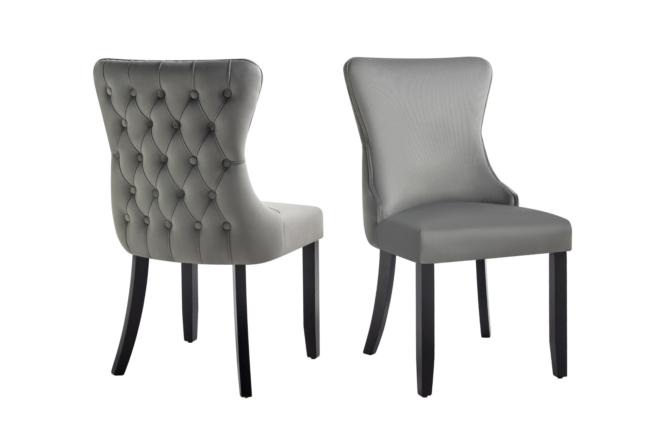 Paris Dark Grey Velvet and black Rubberwood Upholstered Dining Chairs Tufted Back -Set of 2 - VogueDecor.au