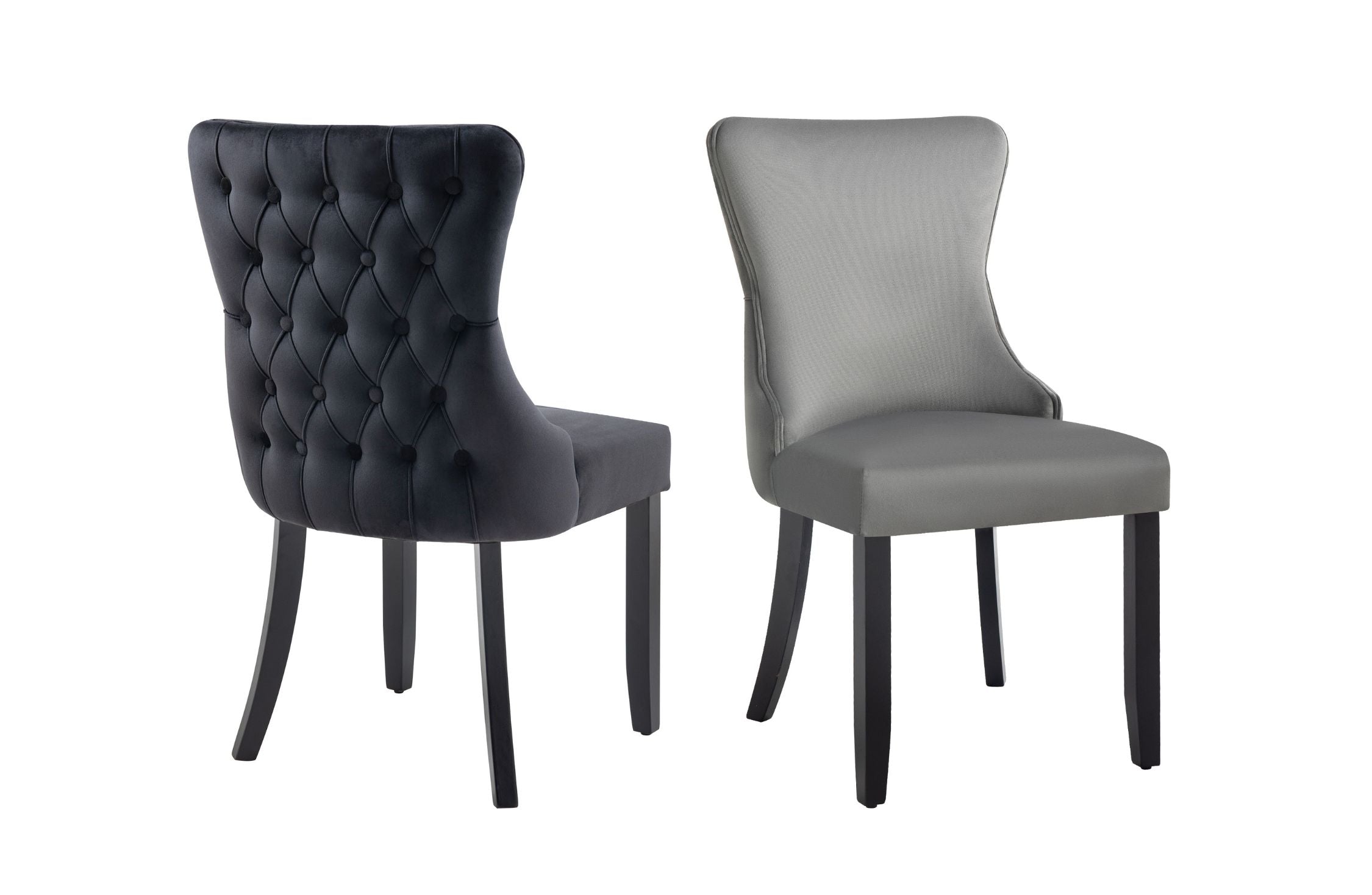 Paris Dark Grey Velvet and black Rubberwood Upholstered Dining Chairs Tufted Back -Set of 2 - VogueDecor.au