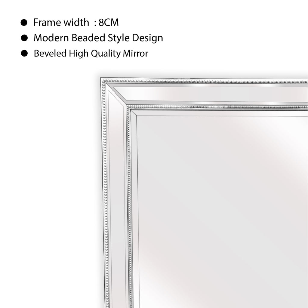 Silver Beaded Framed Mirror - Rectangle 80cm x 110cm - VogueDecor.au