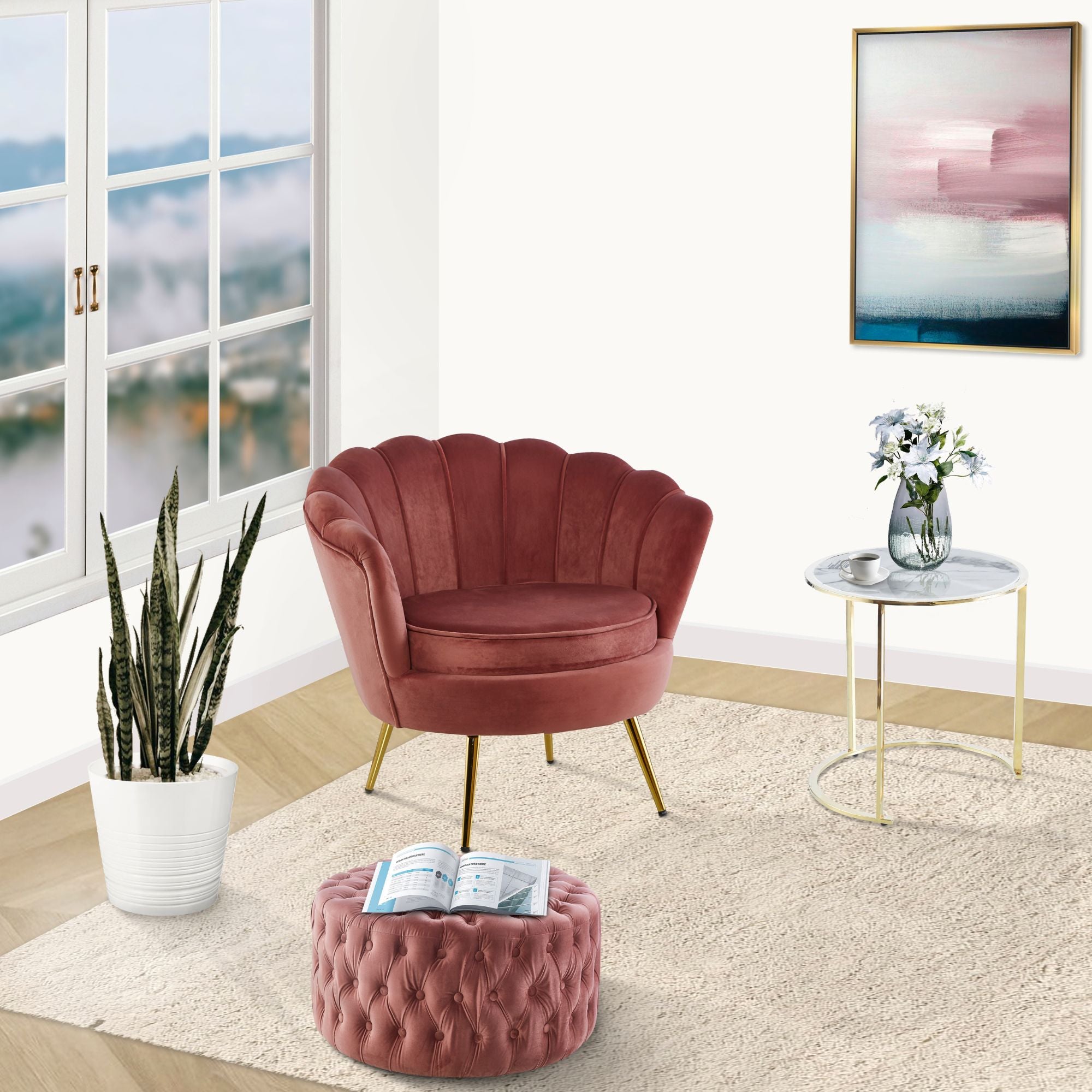 Bloomer Velvet Fabric Accent Sofa Love Chair - Rose Pink - VogueDecor.au