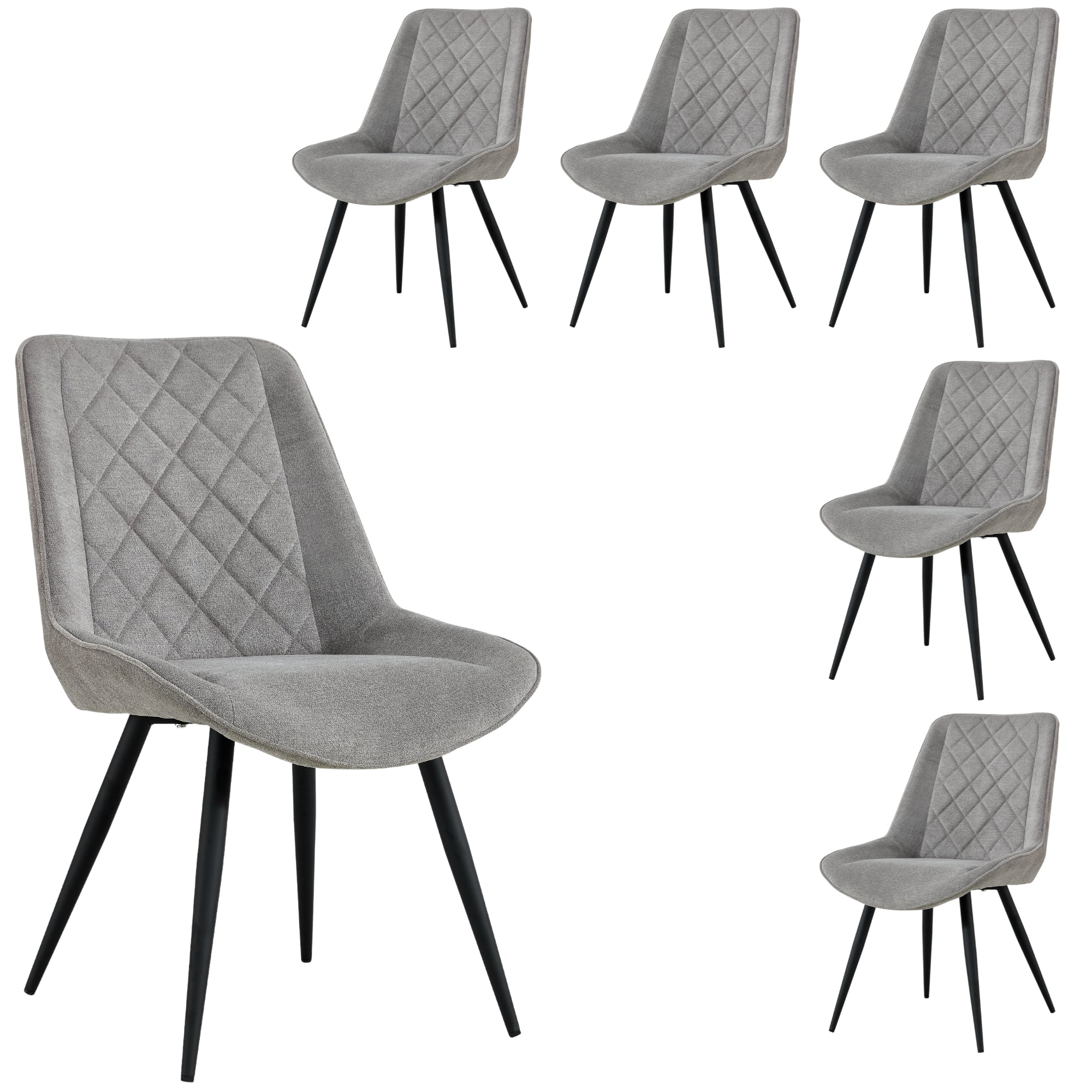 Helenium Dining Chair Set of 6 Fabric Seat with Metal Frame - Granite - VogueDecor.au