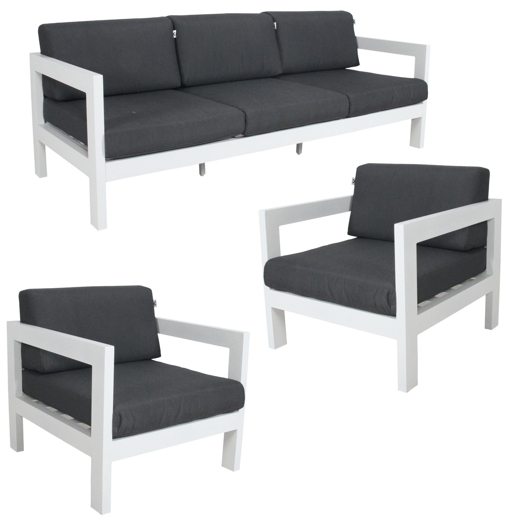 Outie 3pc Set 1+1+3 Seater Outdoor Sofa Lounge Aluminium Frame White - VogueDecor.au