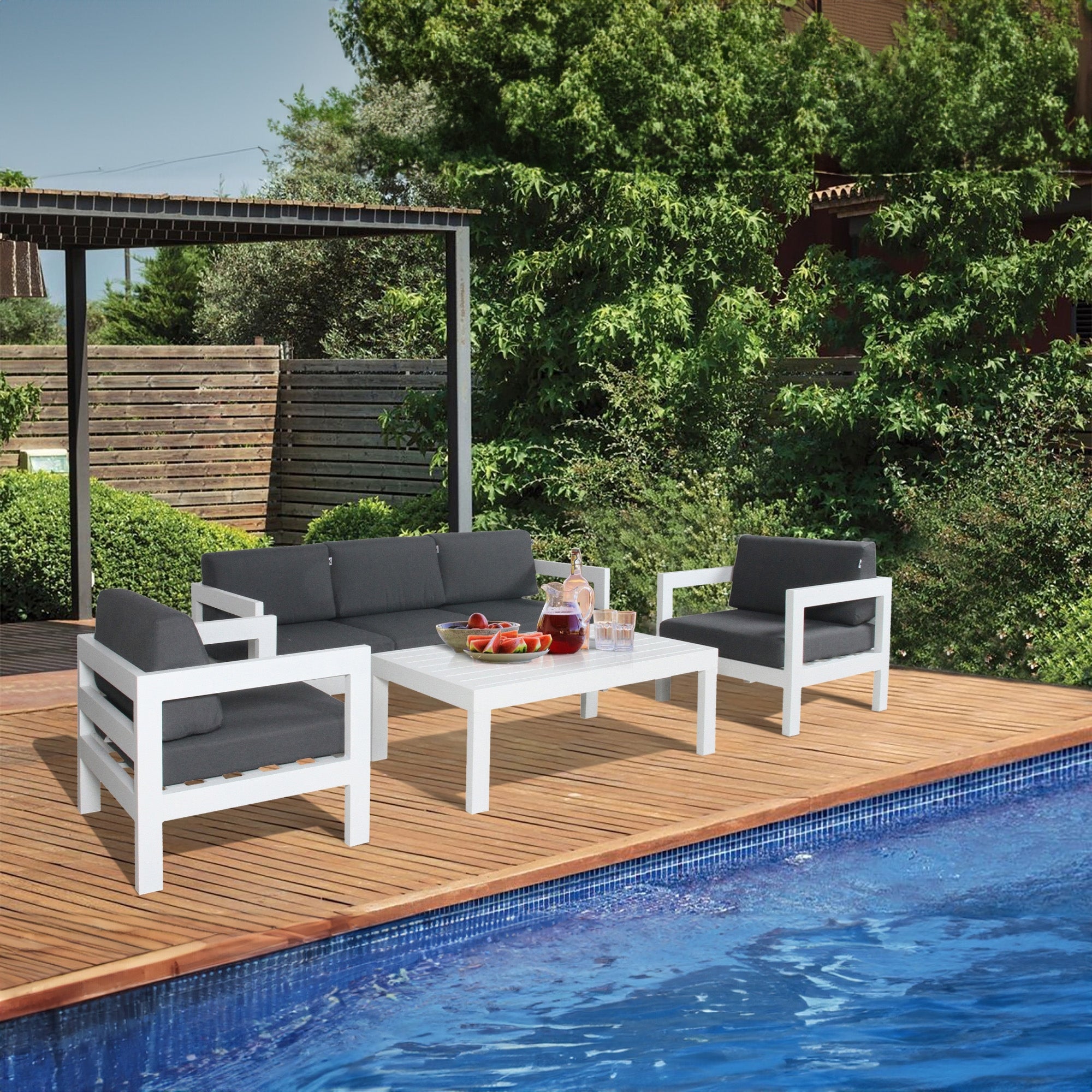 Outie 3pc Set 1+1+3 Seater Outdoor Sofa Lounge Aluminium Frame White - VogueDecor.au
