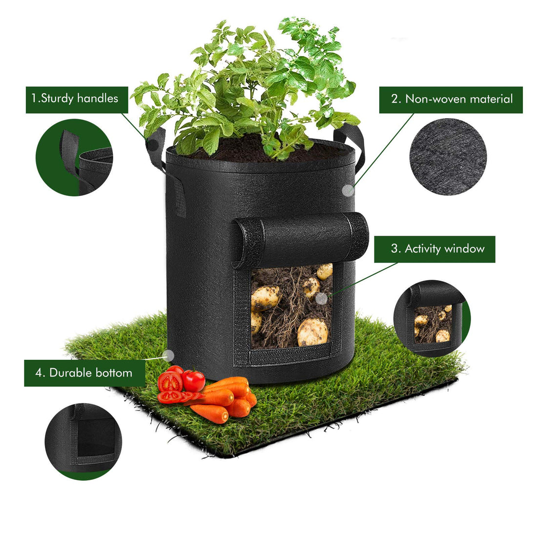 5-Pack 7 Gallons Plant Grow Bag Potato Container Pots with Handles Garden Planter Black