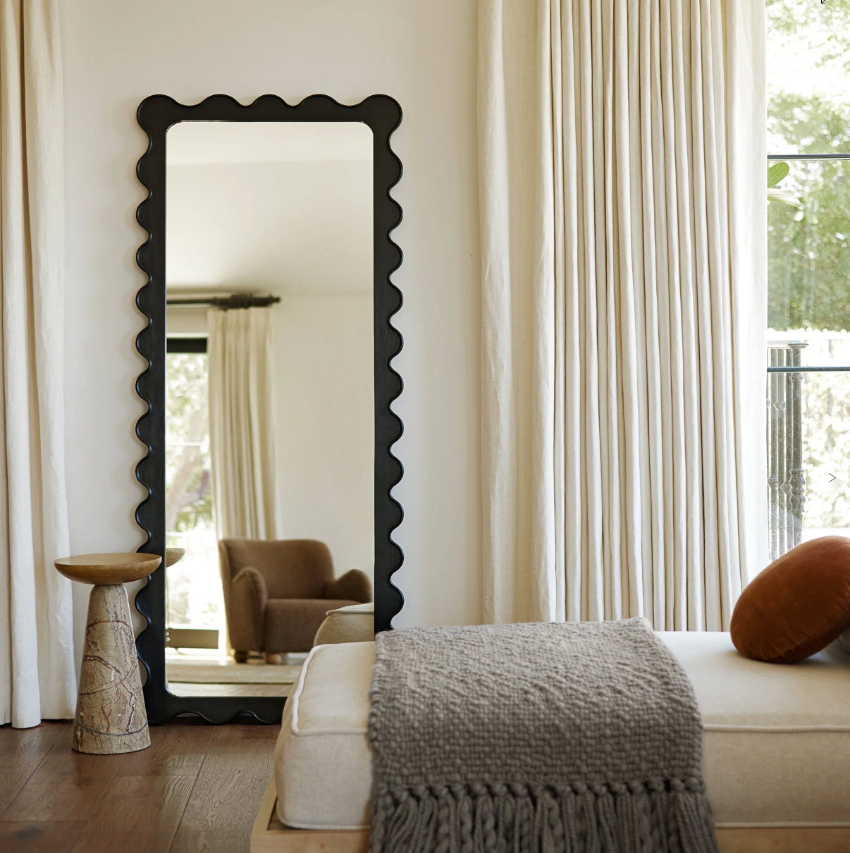 Interior Ave - Freya Scallop Mirror - Black - Large Full Length Mirror - VogueDecor.au