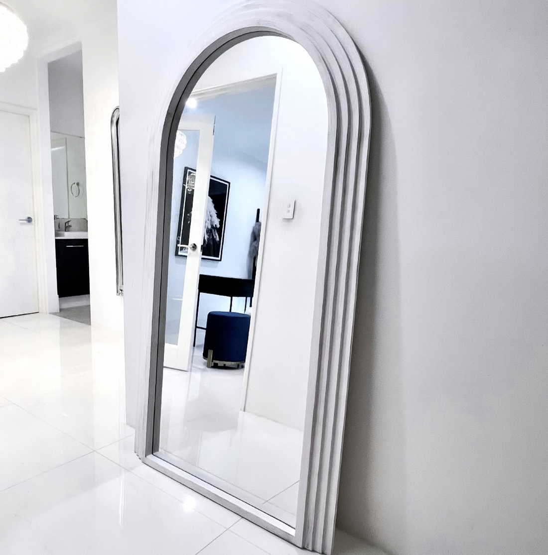 Interior Ave -Sierra Arched Step Mirror - Beach White - Large Full Length Mirror