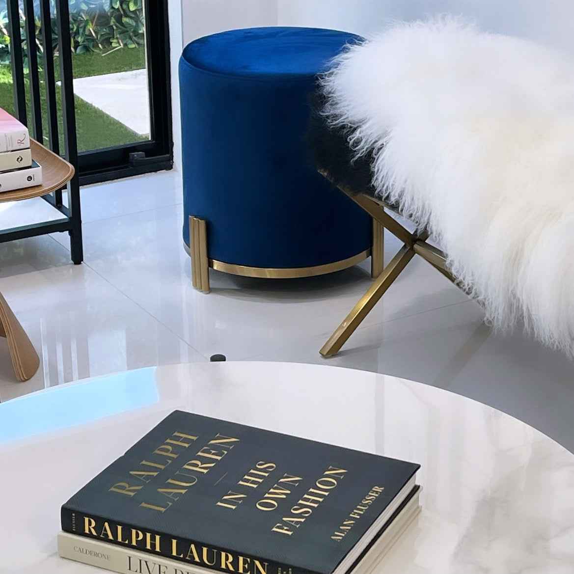 Interior Ave - Apollo Velvet Ottoman - Blue - VogueDecor.au