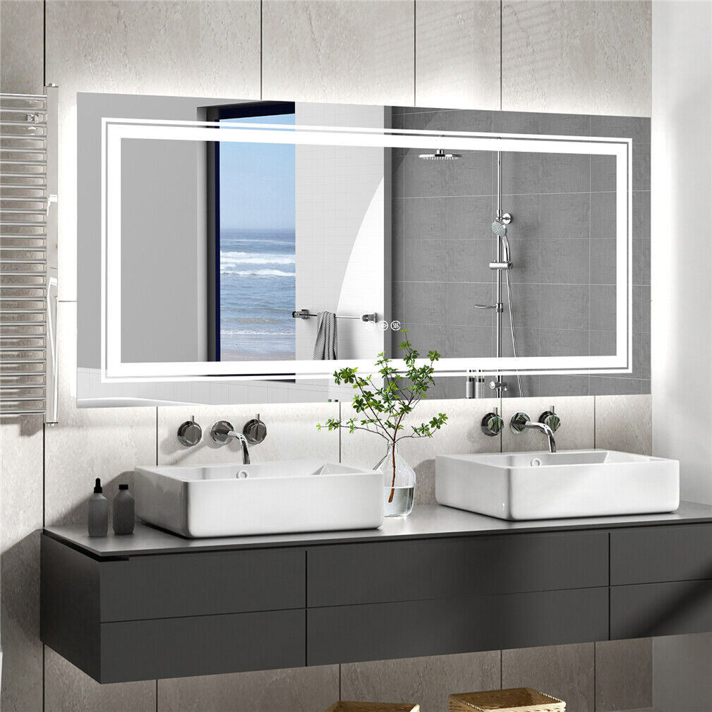 Interior Ave - LED Rectangle Frameless Salon / Bathroom Wall Mirror - 100 x 60cm - VogueDecor.au