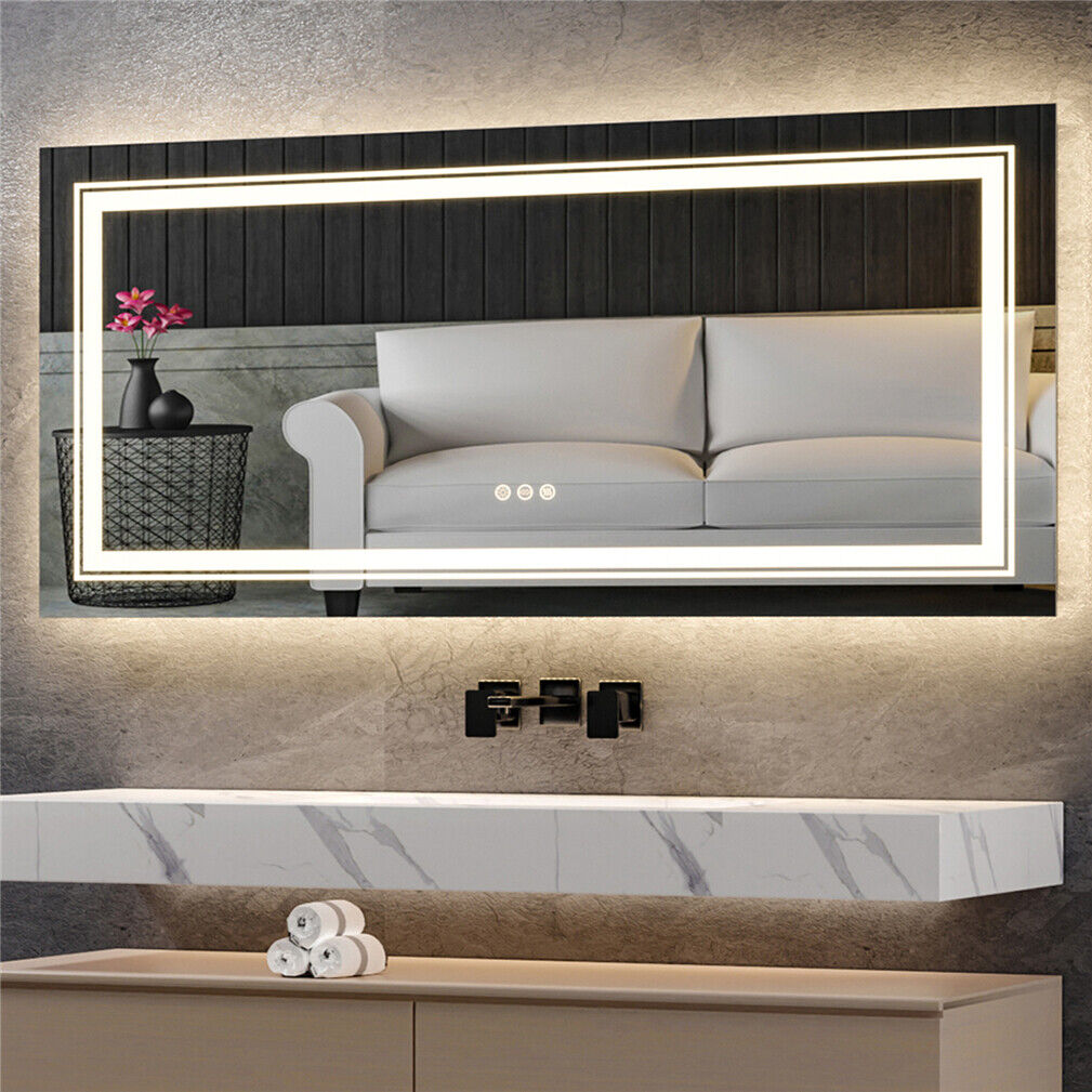 Interior Ave - LED Rectangle Frameless Salon / Bathroom Wall Mirror - 100 x 60cm - VogueDecor.au