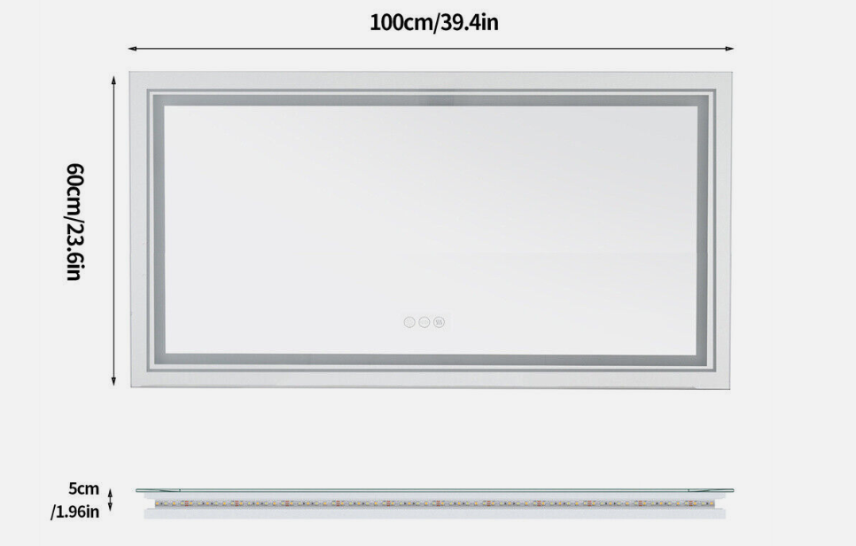 Interior Ave - LED Rectangle Frameless Salon / Bathroom Wall Mirror - 100 x 60cm - VogueDecor.au