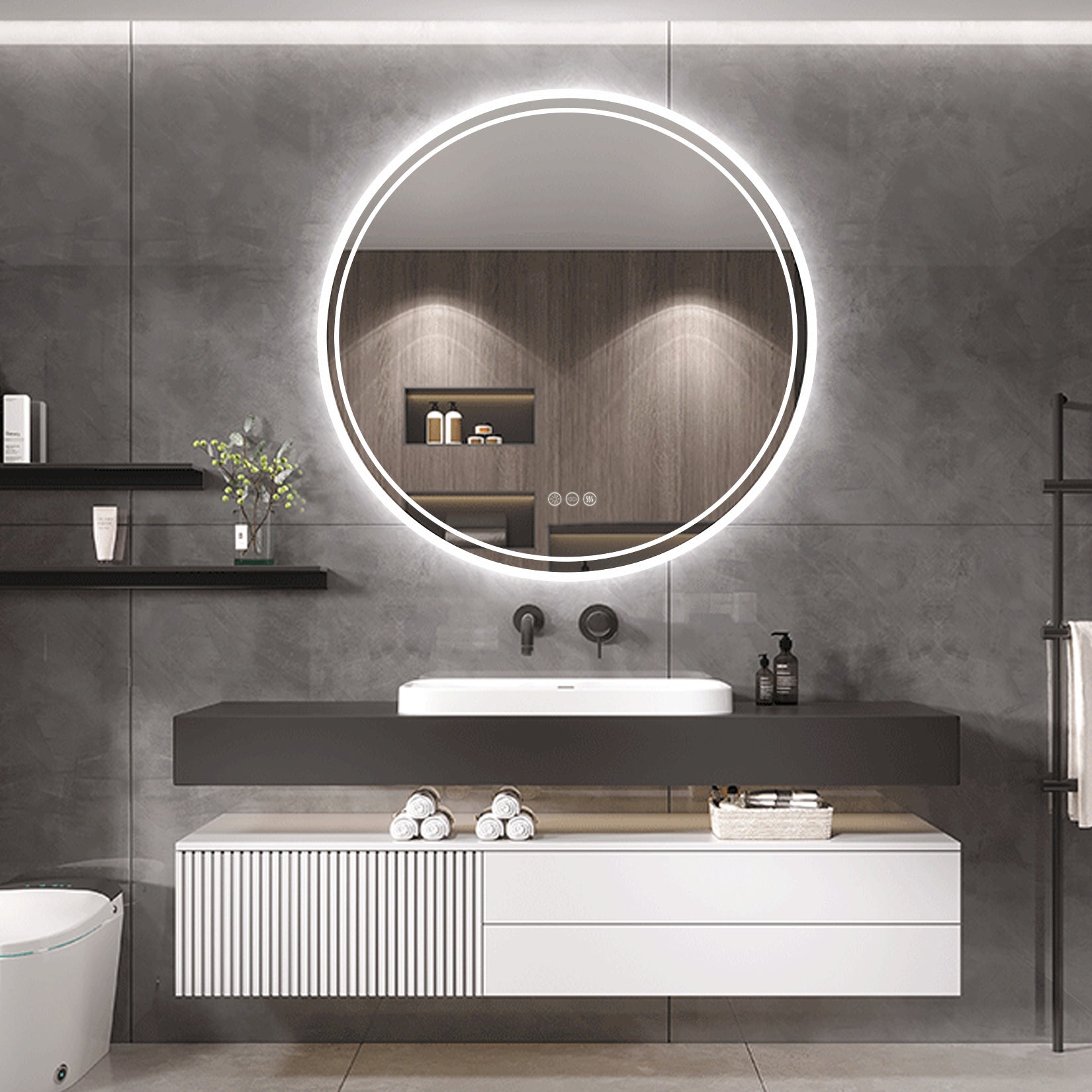 Interior Ave - LED Round Frameless Salon / Bathroom Wall Mirror - 80m - VogueDecor.au
