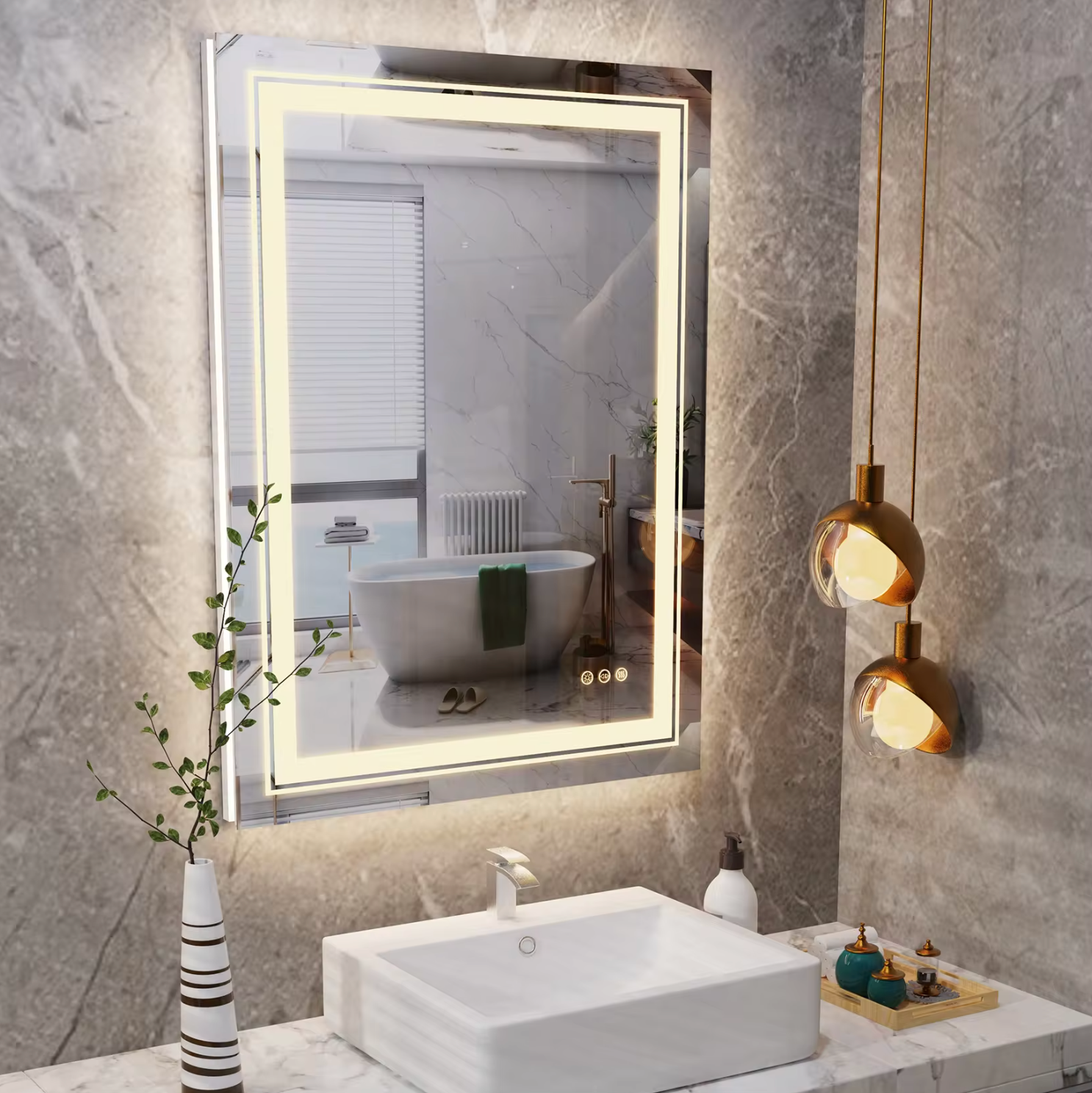 Interior Ave - LED Rectangle Frameless Salon / Bathroom Wall Mirror - 90 x 70cm - VogueDecor.au