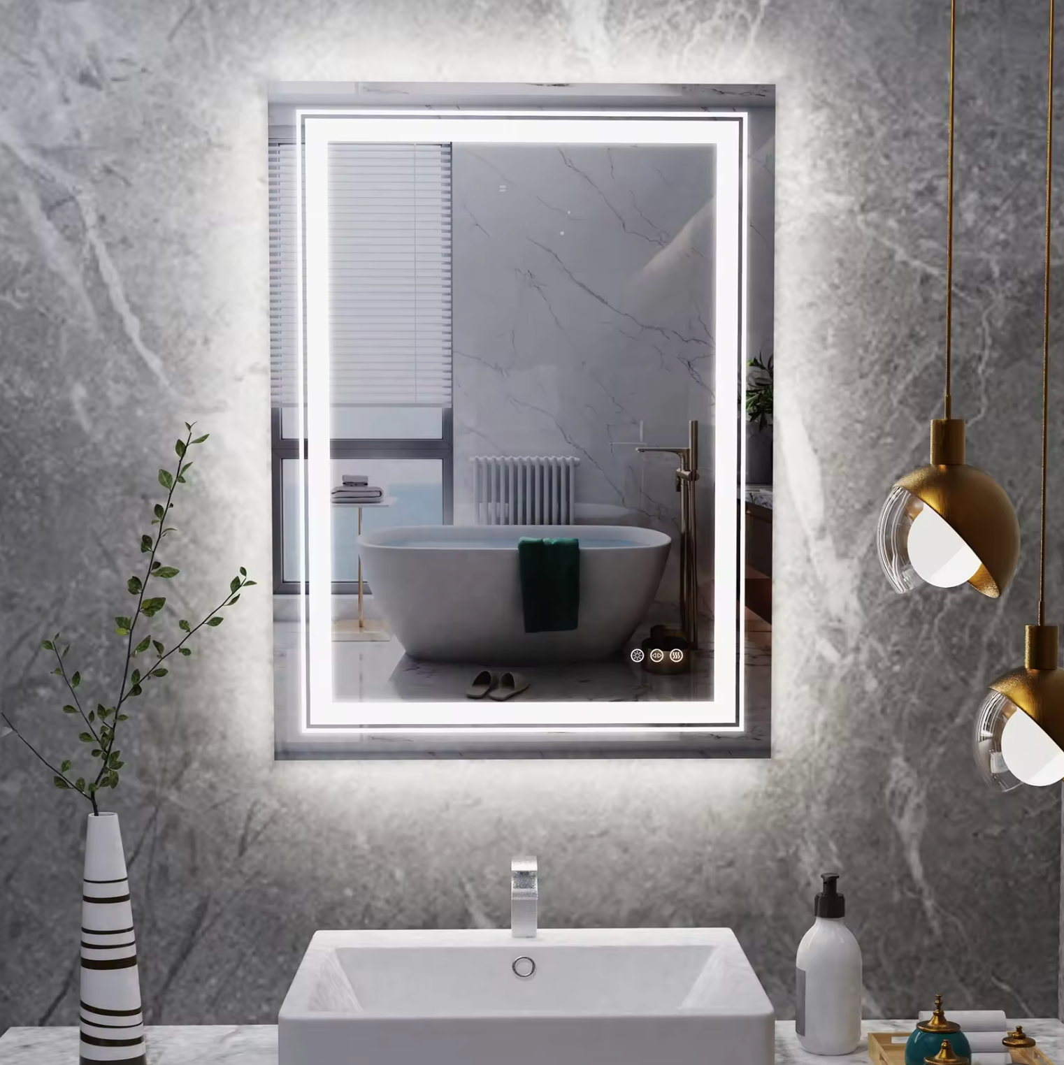 Interior Ave - LED Rectangle Frameless Salon / Bathroom Wall Mirror - 90 x 70cm - VogueDecor.au