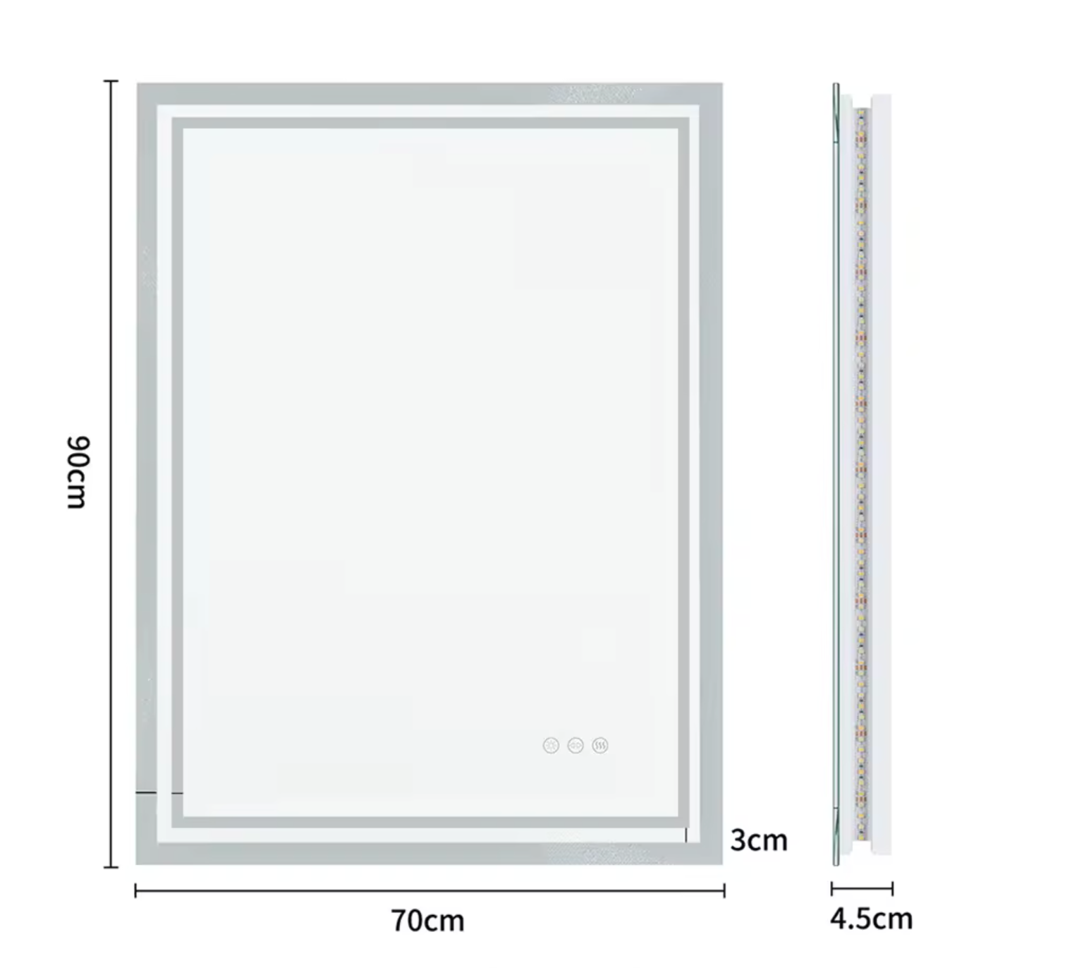 Interior Ave - LED Rectangle Frameless Salon / Bathroom Wall Mirror - 90 x 70cm - VogueDecor.au