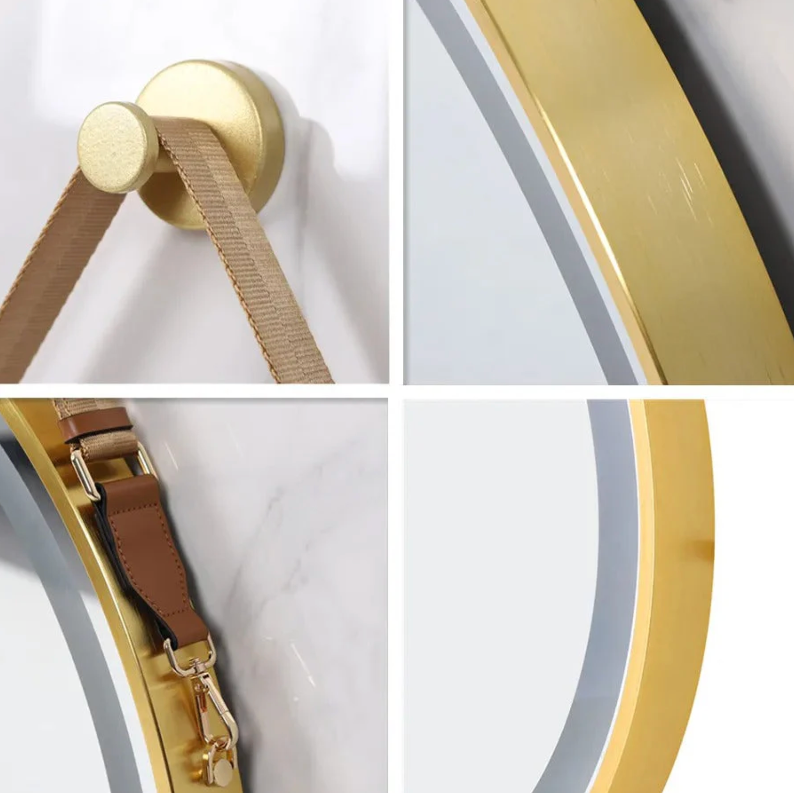 Interior Ave - LED Round Hanging Salon / Bathroom Wall Mirror - Gold - 80cm - VogueDecor.au