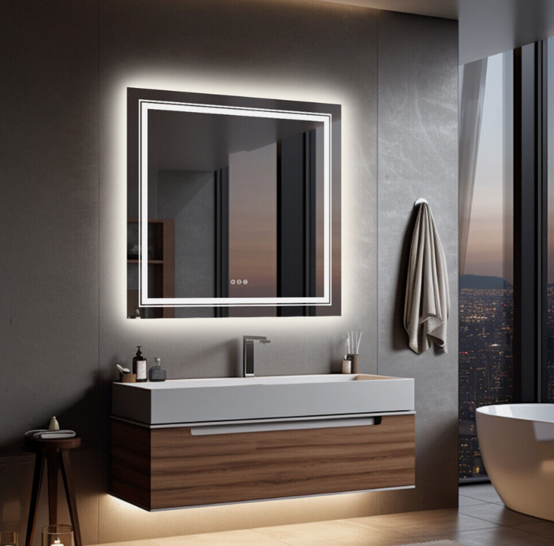 Interior Ave - LED Square Frameless Salon / Bathroom Wall Mirror - 80 x 80cm - VogueDecor.au