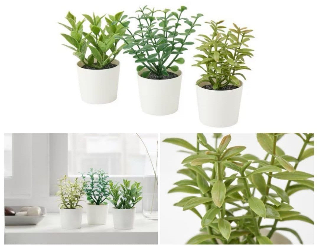3 Pack of Artificial Herb Potted Plants in White Plastic 5cm Pot Interior Decoration - VogueDecor.au