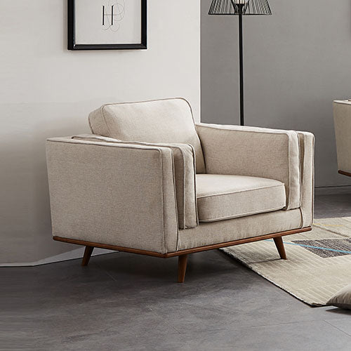 Single Seater Armchair Sofa Modern Lounge Accent Chair in Beige Fabric with Wooden Frame - VogueDecor.au