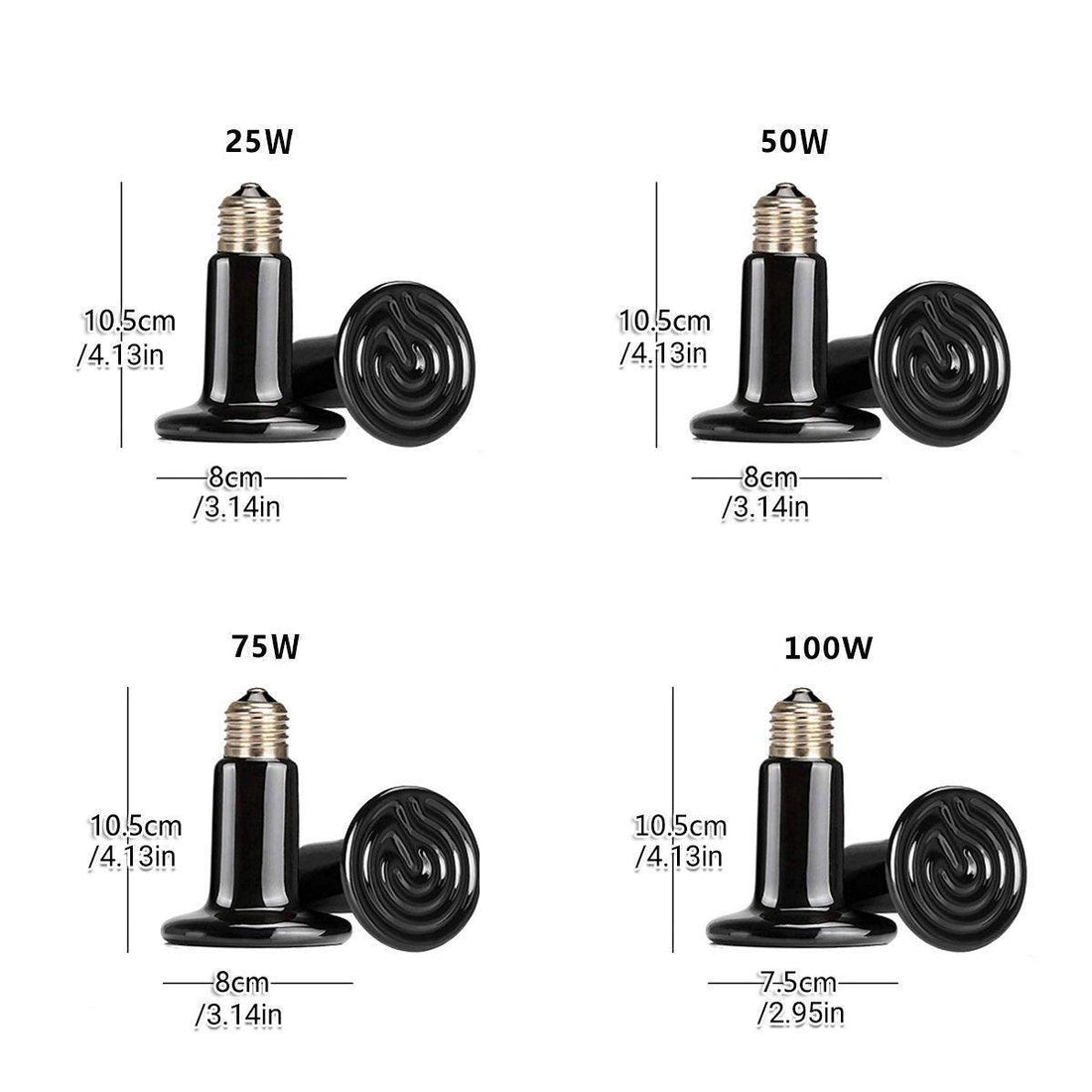 2X Ceramic Infrared Heat Lamp Bulbs for Reptiles and Terrariums - 25W-2PCS