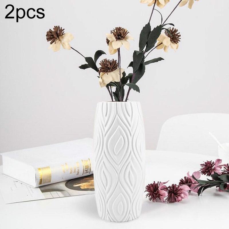 2-piece Plastic Vase Set for Creative Flower Arrangements Wet and Dry Decor - Milk White - VogueDecor.au