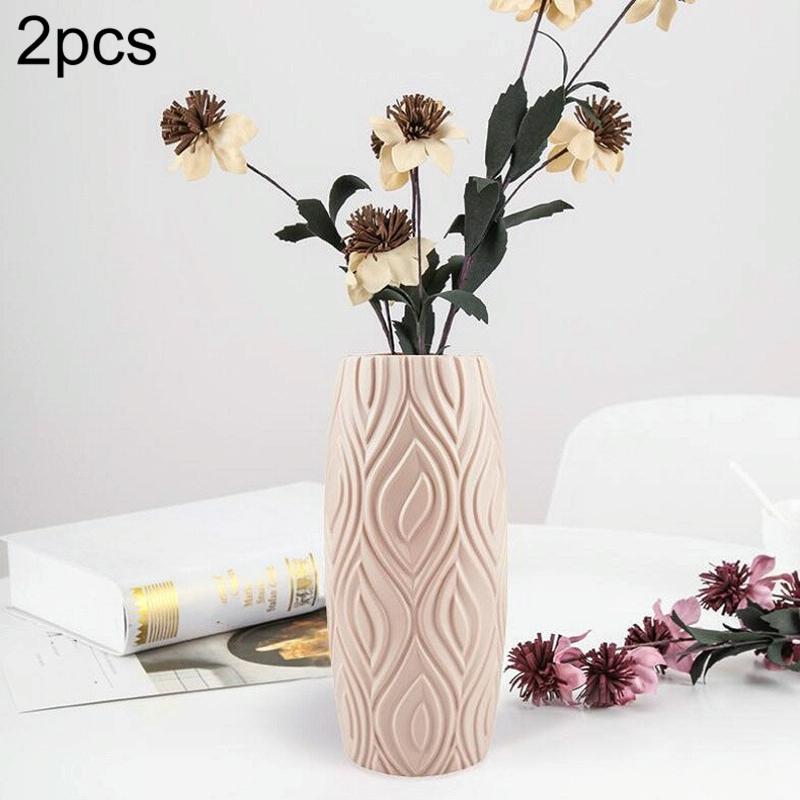2-piece Plastic Vase Set for Creative Flower Arrangements Wet and Dry Decor - Milk White - VogueDecor.au
