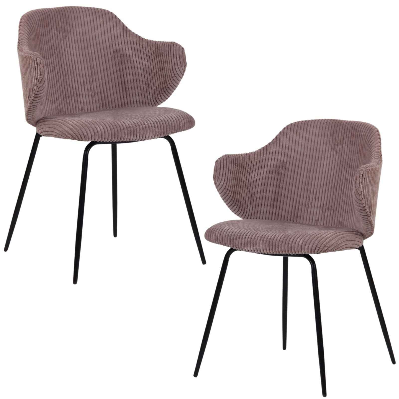 Set of 2 Dining Chairs with Corduroy Cord Fabric in Pink - VogueDecor.au
