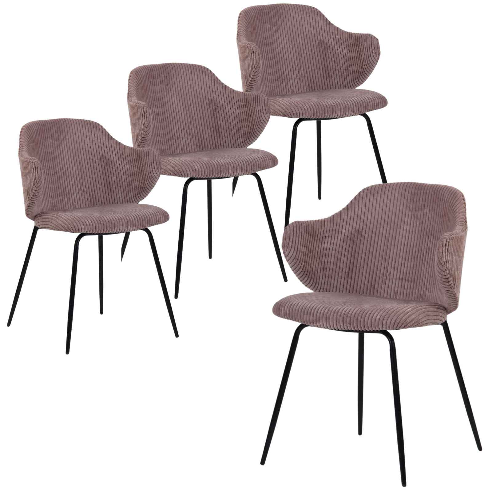 Set of 4 Dining Chairs with Corduroy Cord Fabric in Pink - VogueDecor.au