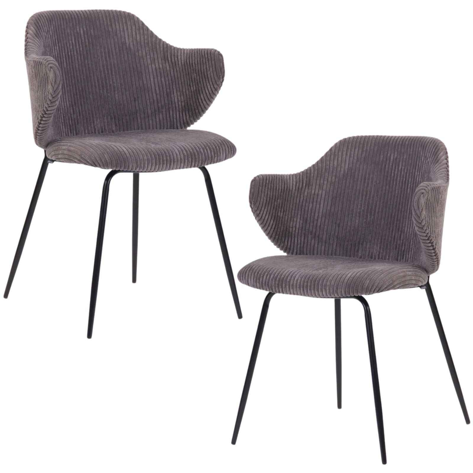 Set of 2 Dining Chairs with Corduroy Cord Fabric in Dark Grey Lincoln - VogueDecor.au