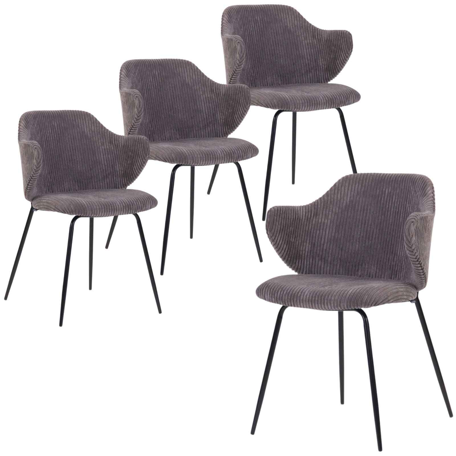 Set of 4 Dining Chairs with Corduroy Cord Fabric in Dark Grey Lincoln - VogueDecor.au