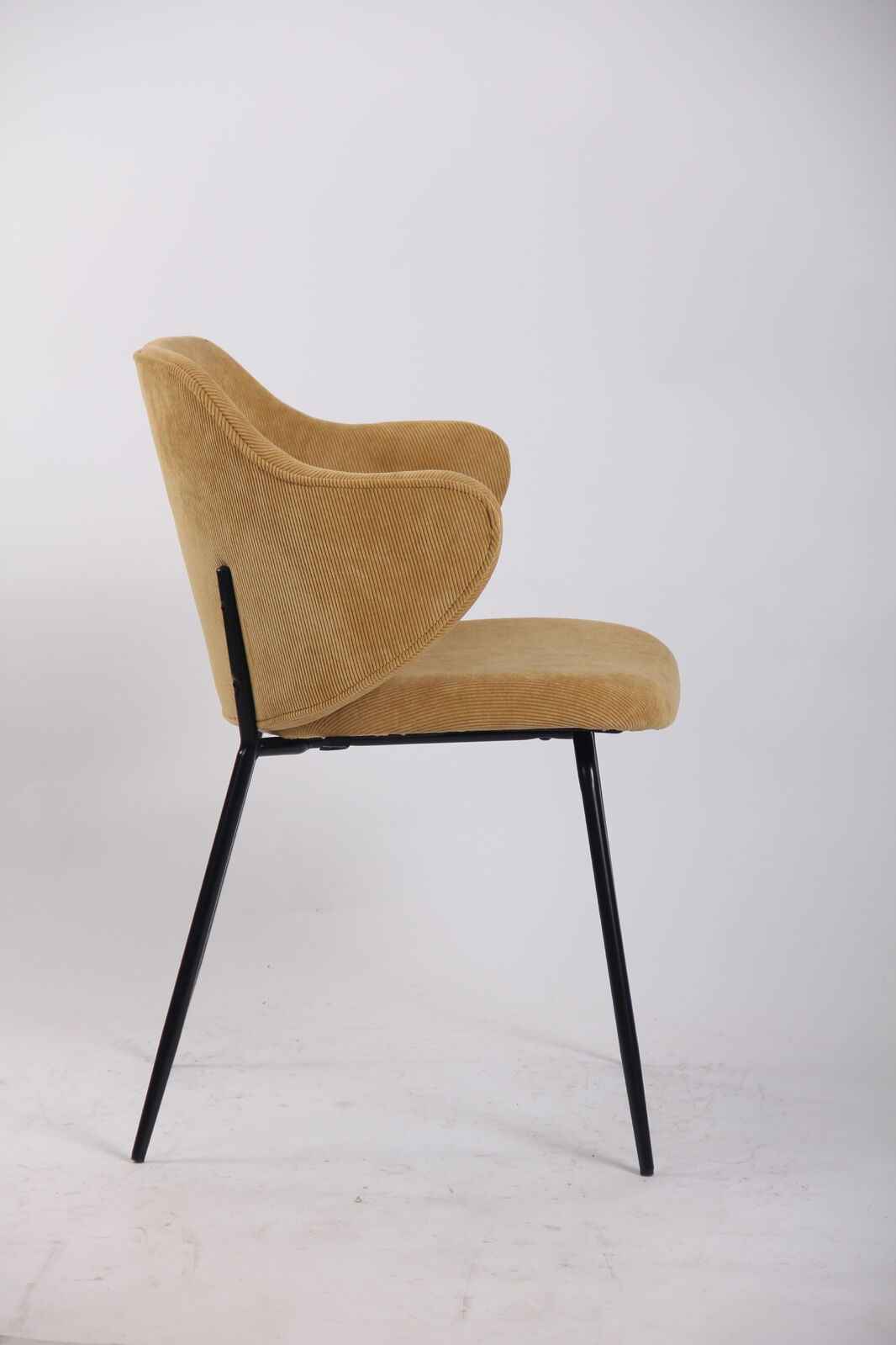 Set of 2 Dining Chairs Corduroy Cord Fabric with Metal Legs in Mustard Yellow - VogueDecor.au